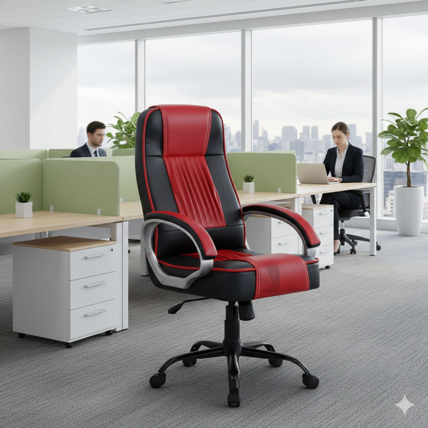 Image of Palarial High-Back Ergonomic Office Chair with Dual-Tone, Lumbar Support Leatherette Office Executive Chair (Brown, Black, Knock Down)