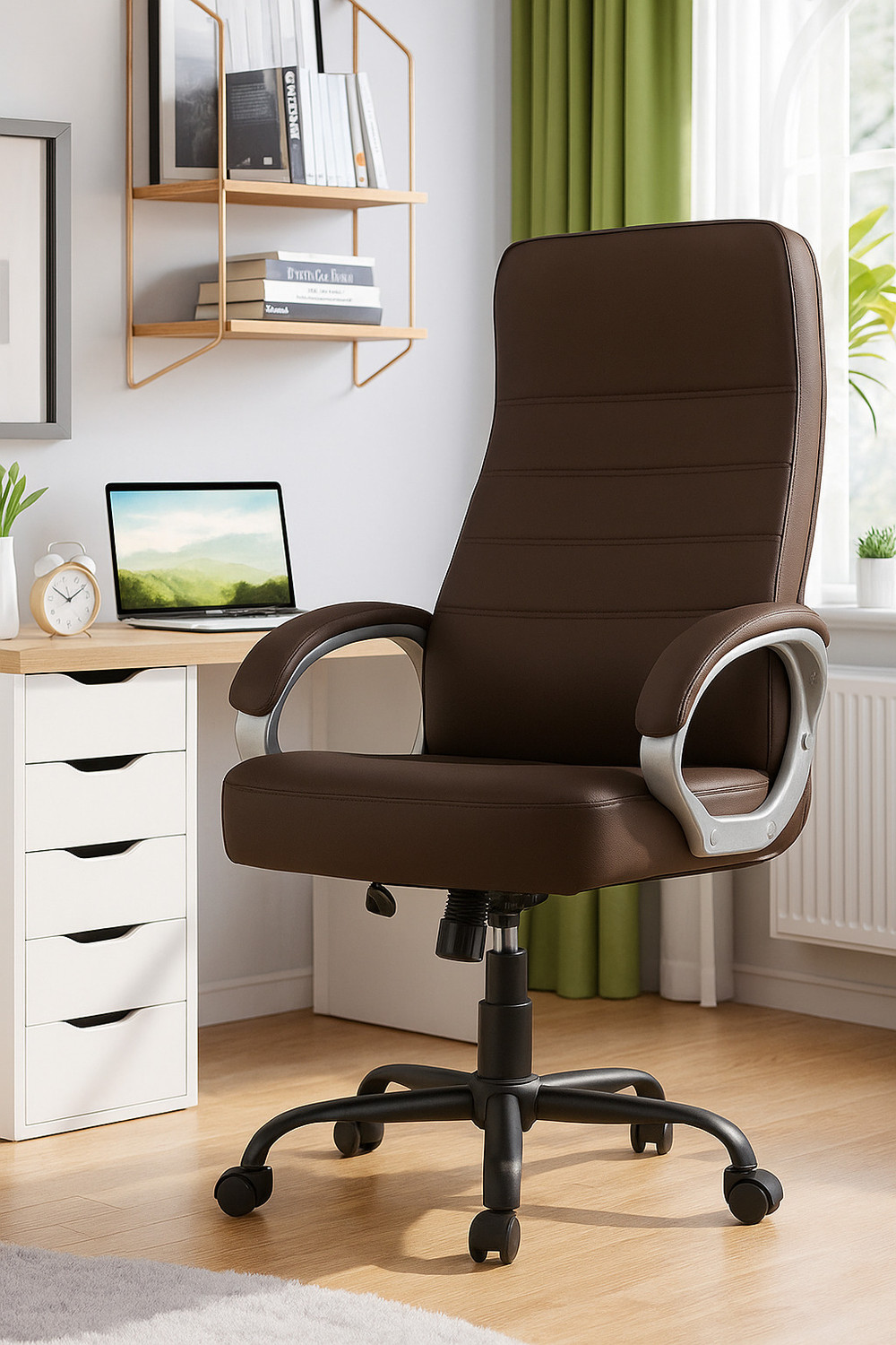 Image of Palarial High-Back Ergonomic Office Chair with Dual-Tone, Lumbar Support Leatherette Office Executive Chair (Brown, Black, Knock Down)