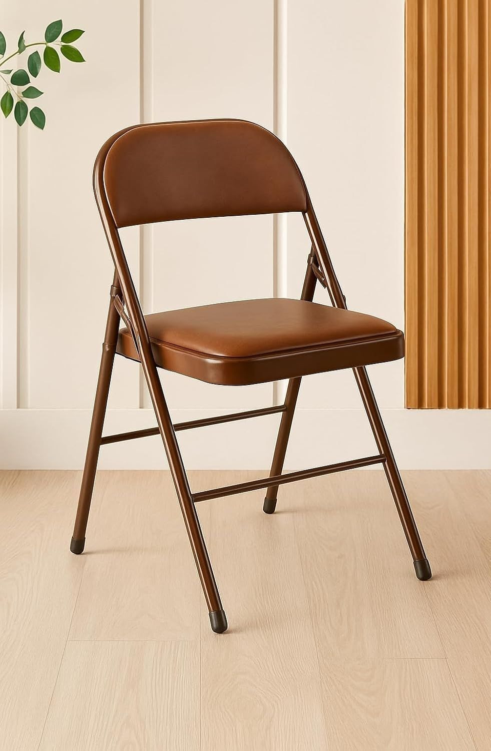 Image of DPI Metal Folding Chair Upholstered Leatherette for Space-Saving Design for home Cotton Study Folding Chair (BROWN NEW MODEL, Set of 2, Pre-assembled)