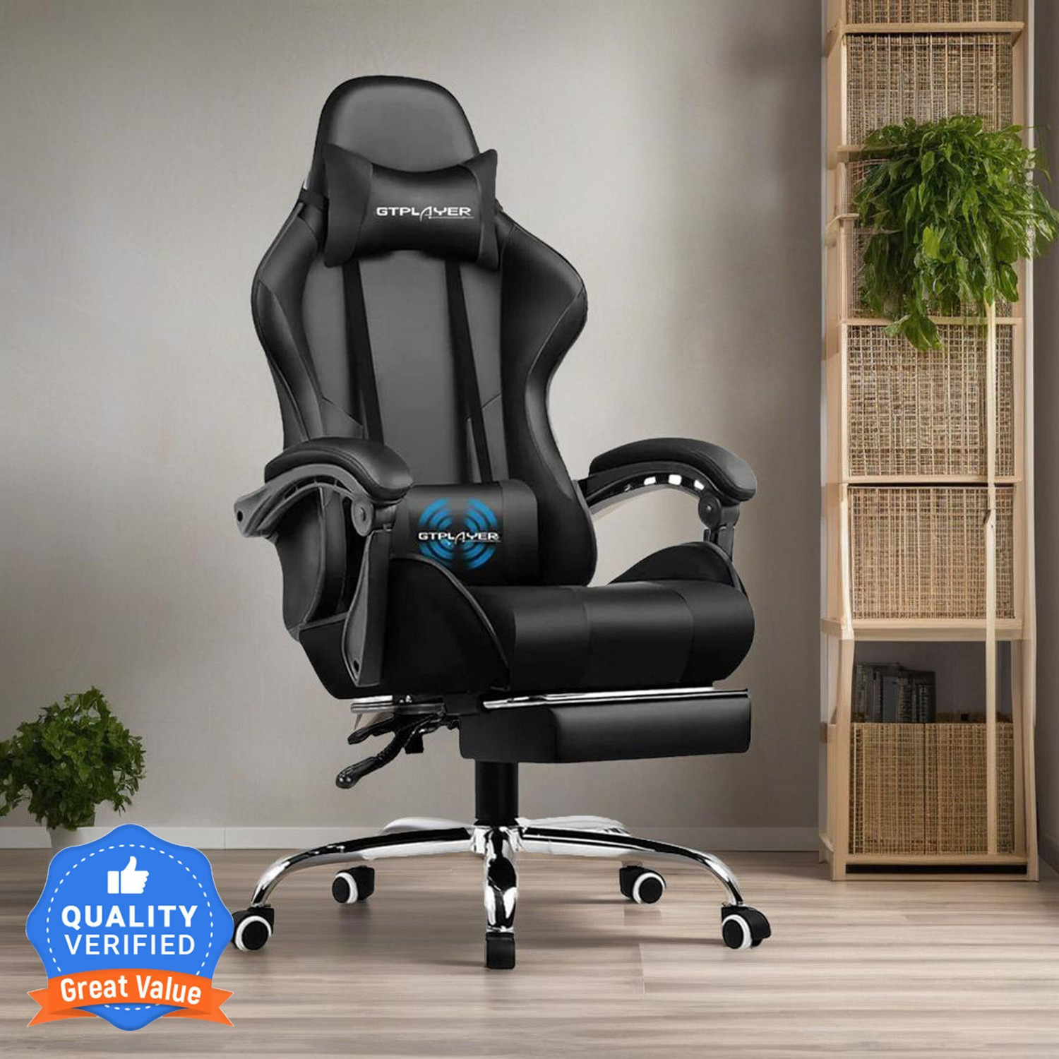 GTPLAYER Leatherette Office Adjustable Arm Chair Black - Image 6