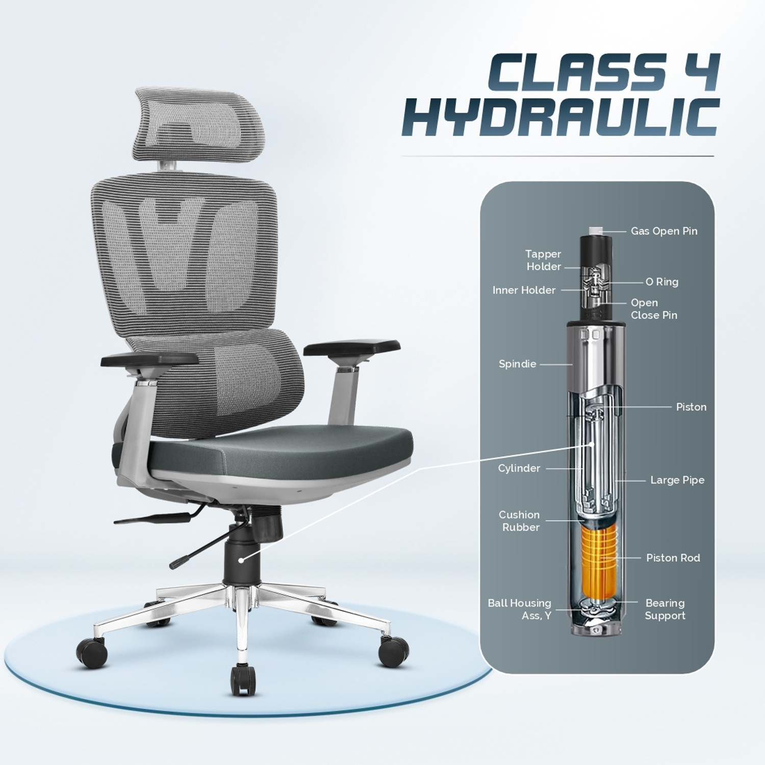 Image of Da URBAN Beatle Grey High Back Mesh Office Executive Chair (Grey, Optional Installation Available)