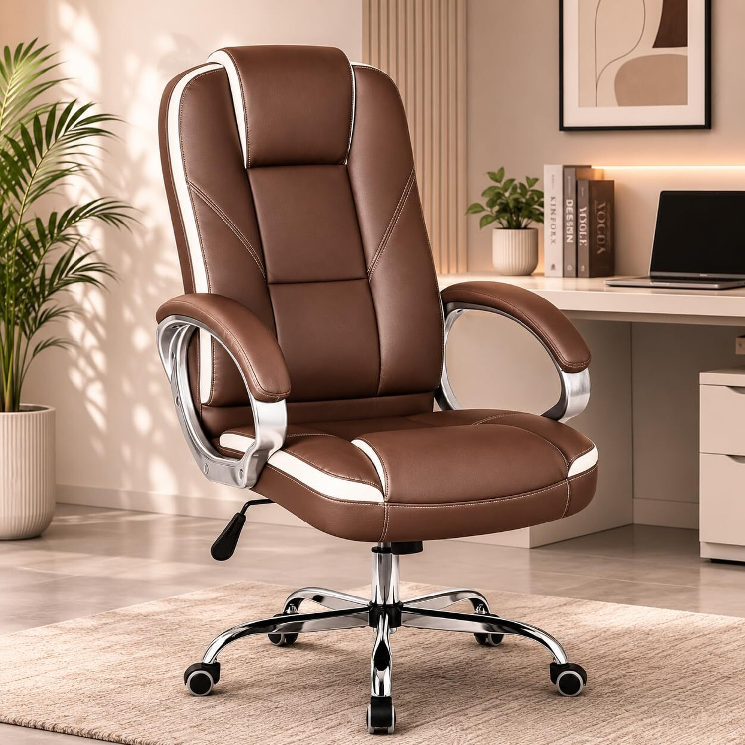 Oakcraft Luxury High Back Steel Base Leatherette Chair - Image 4
