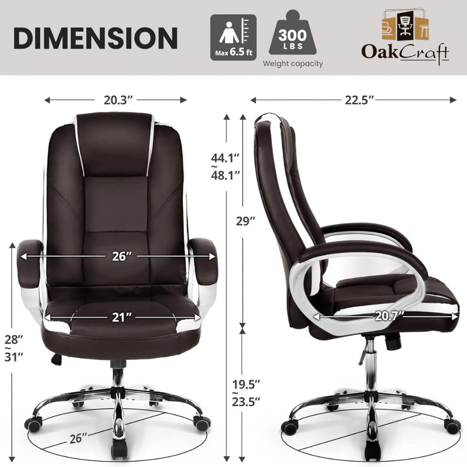 Image of Oakcraft Luxury HIGH Back with Steel Base Leatherette Office Executive Chair (Brown, Set of 50, Optional Installation Available)