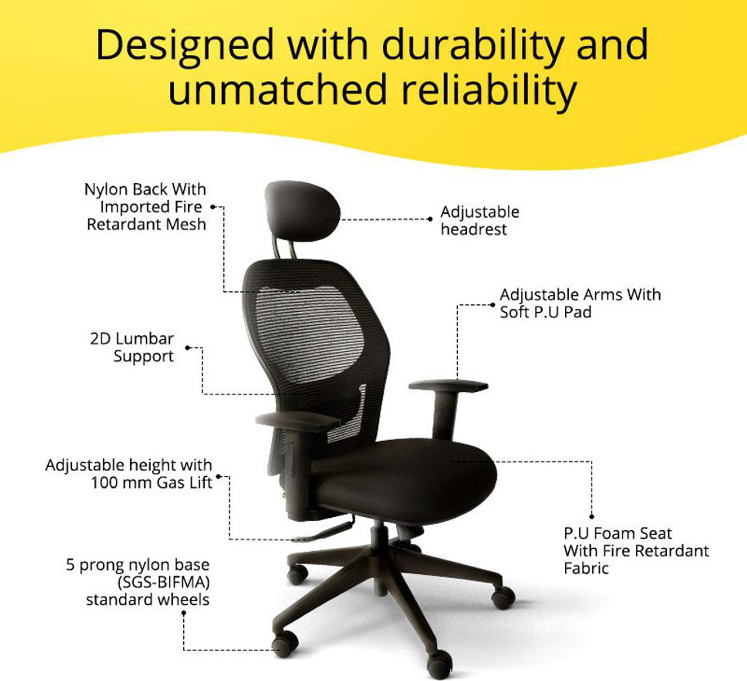 Image of pace seating Home and Office Y Mesh Chair, High Back Mesh Ergonomic with Adjustable Armrests Nylon Office Conference Chair (Black, Optional Installation Available)