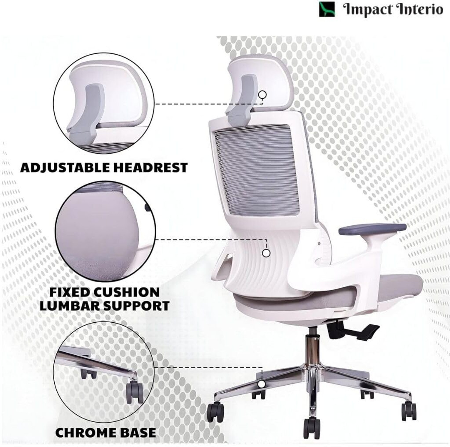 Image of impact interio executive chairs Fabric Office Executive Chair (White, Grey, Knock Down)