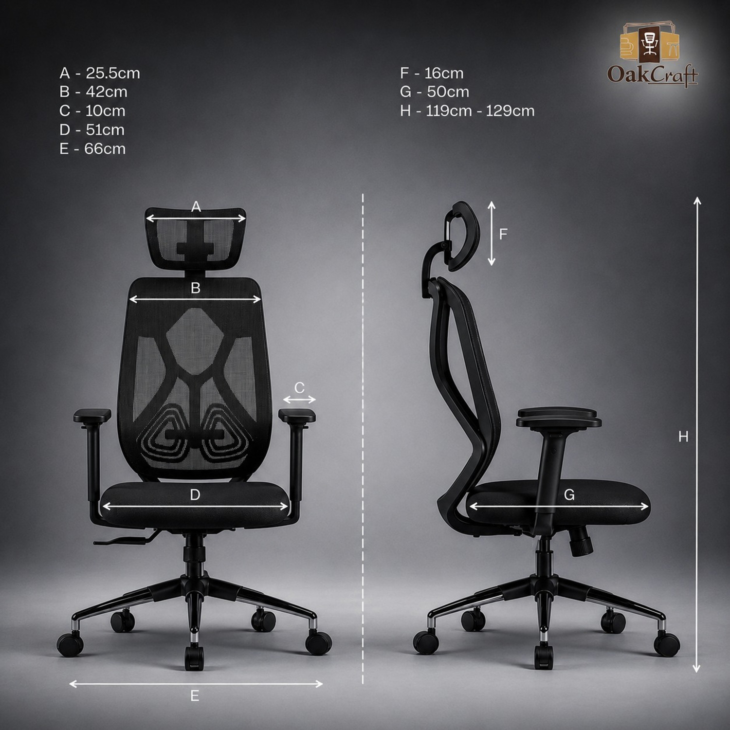 Image of Oakcraft Mesh Office Adjustable Arm Chair (Cyclone - Black, Optional Installation Available)