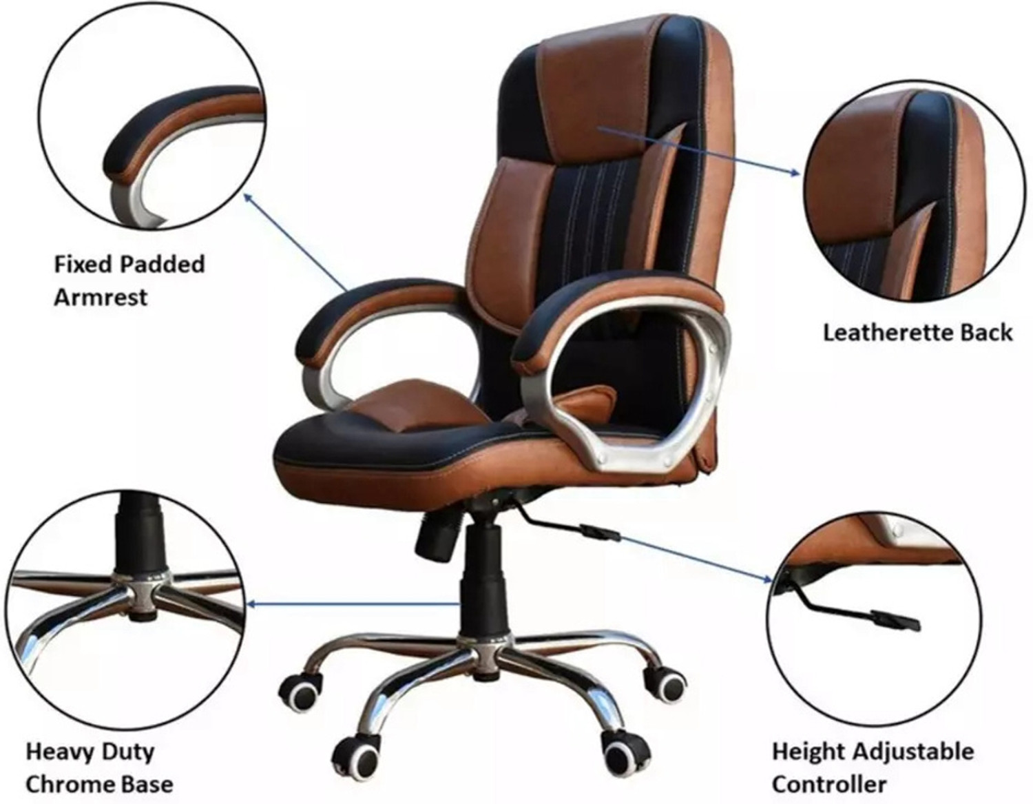 Image of Palarial High-Back Ergonomic Office Chair with Dual-Tone, Lumbar Support Leatherette Office Executive Chair (Brown, Black, Knock Down)