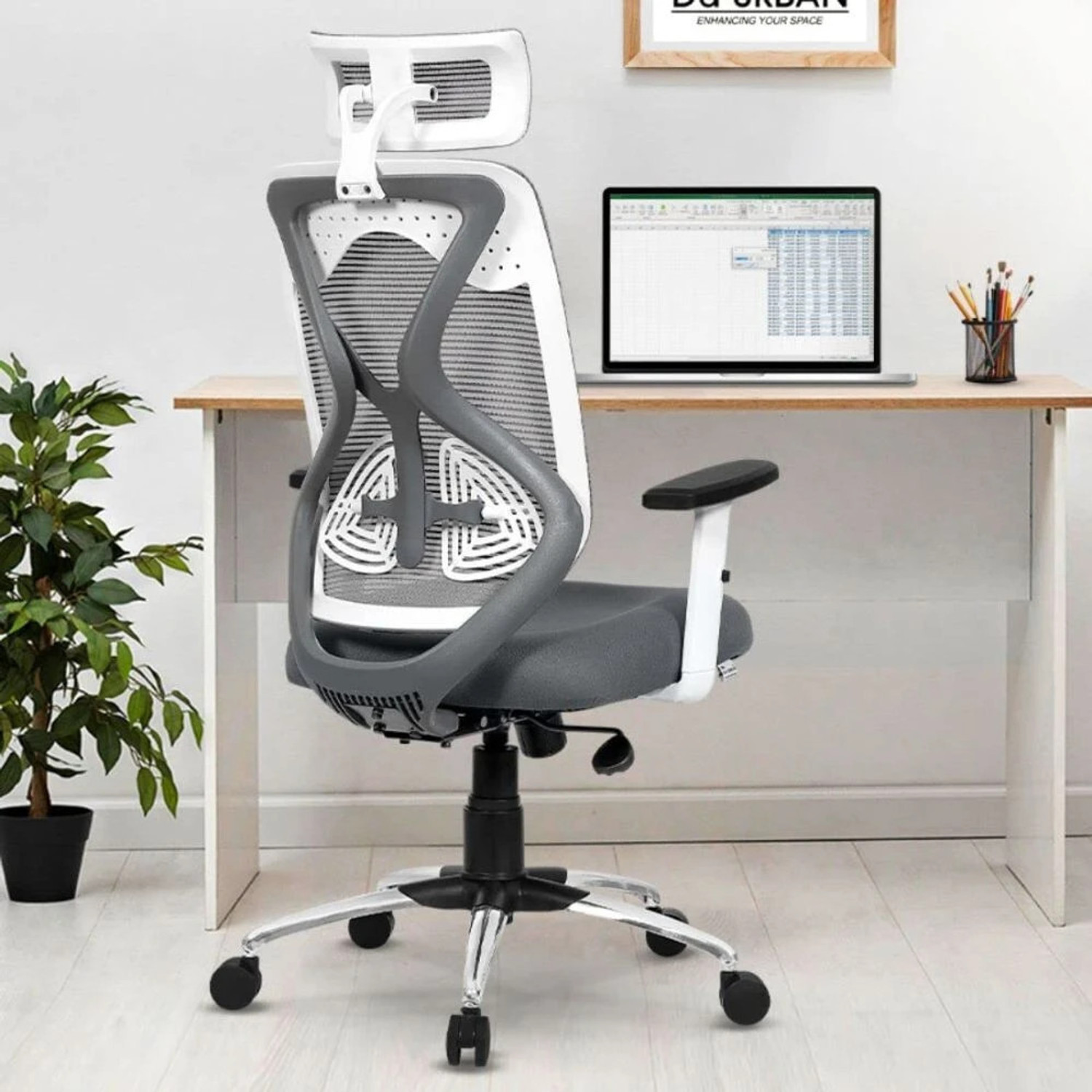 Image of Da URBAN Beatle Grey High Back Mesh Office Executive Chair (Grey, Optional Installation Available)