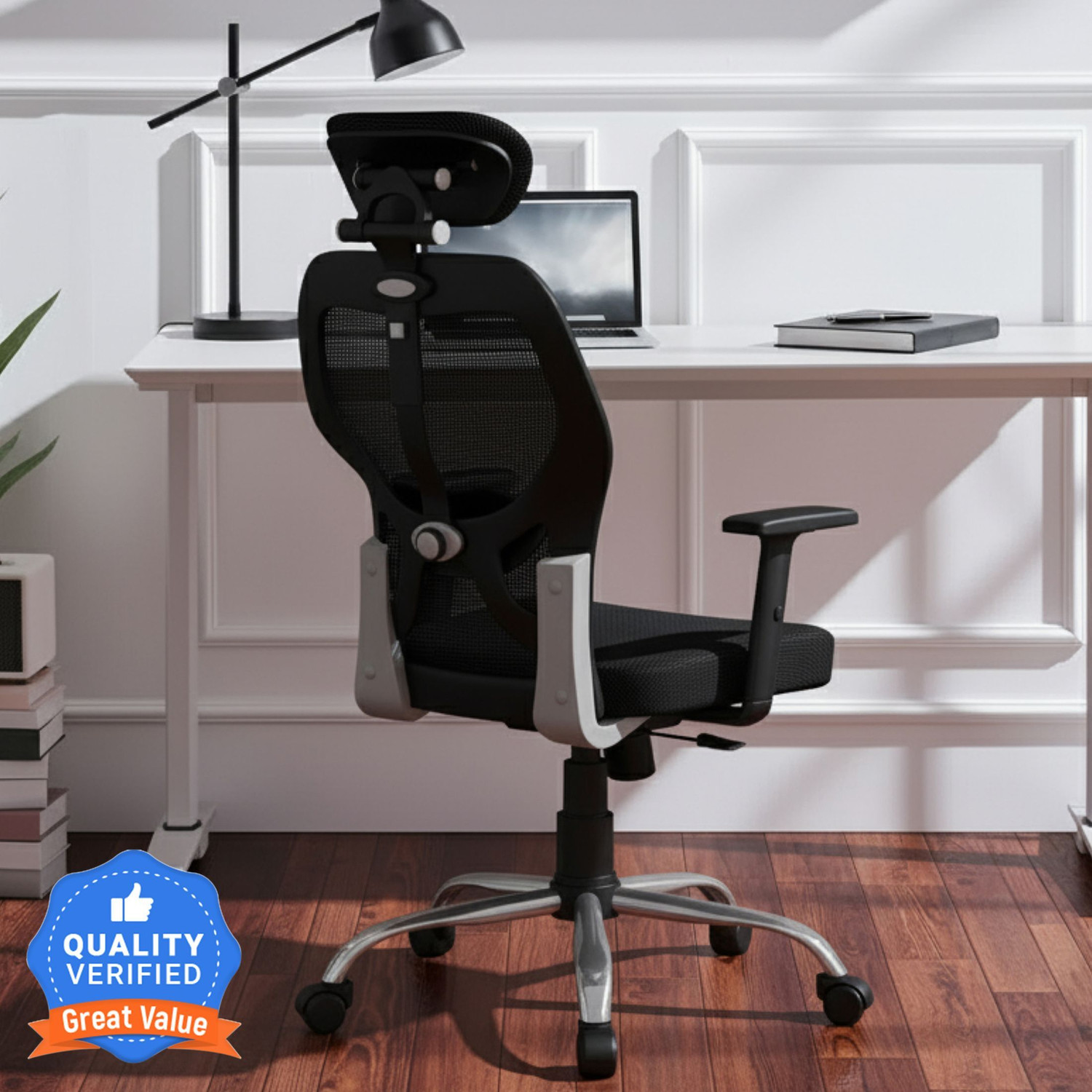 Image of Oakcraft Mesh Office Adjustable Arm Chair (Cyclone - Black, Optional Installation Available)