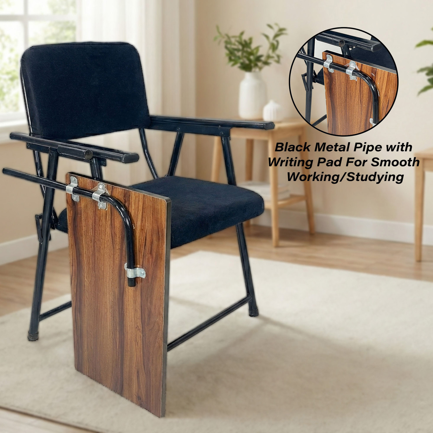 Image of MRC Executive Chairs MRC Metal Folding Study Chair With Desk For Home,Office Work Fabric Study Folding Chair (Black, Pre-assembled)