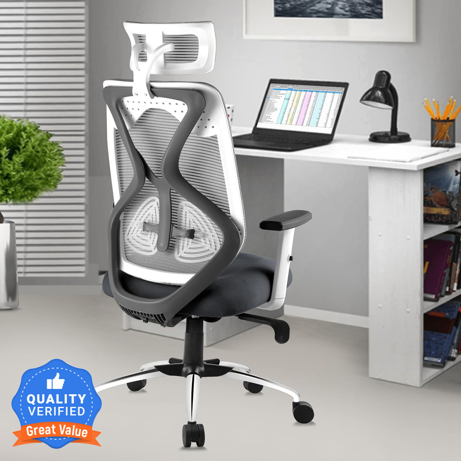 Image of Da URBAN Beatle Grey High Back Mesh Office Executive Chair (Grey, Optional Installation Available)