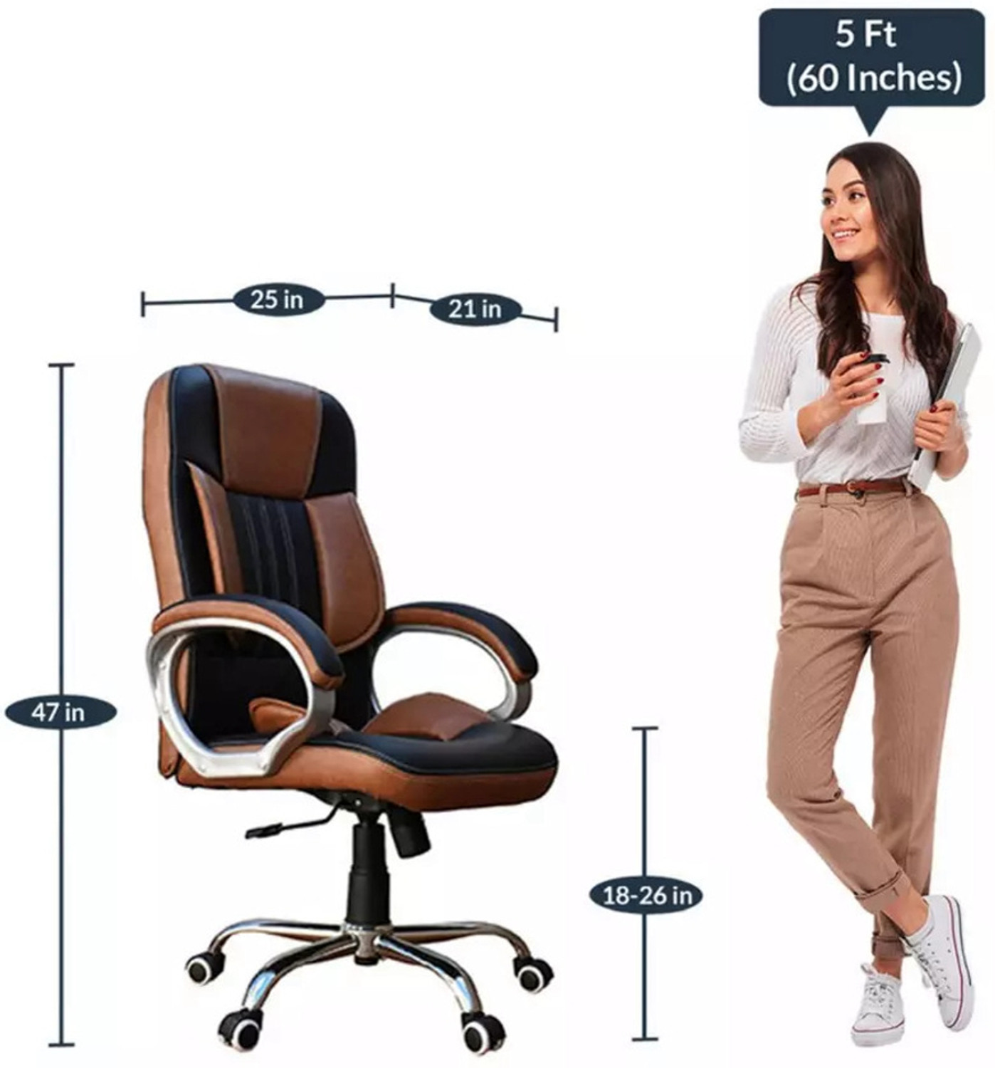 Image of Palarial High-Back Ergonomic Office Chair with Dual-Tone, Lumbar Support Leatherette Office Executive Chair (Brown, Black, Knock Down)