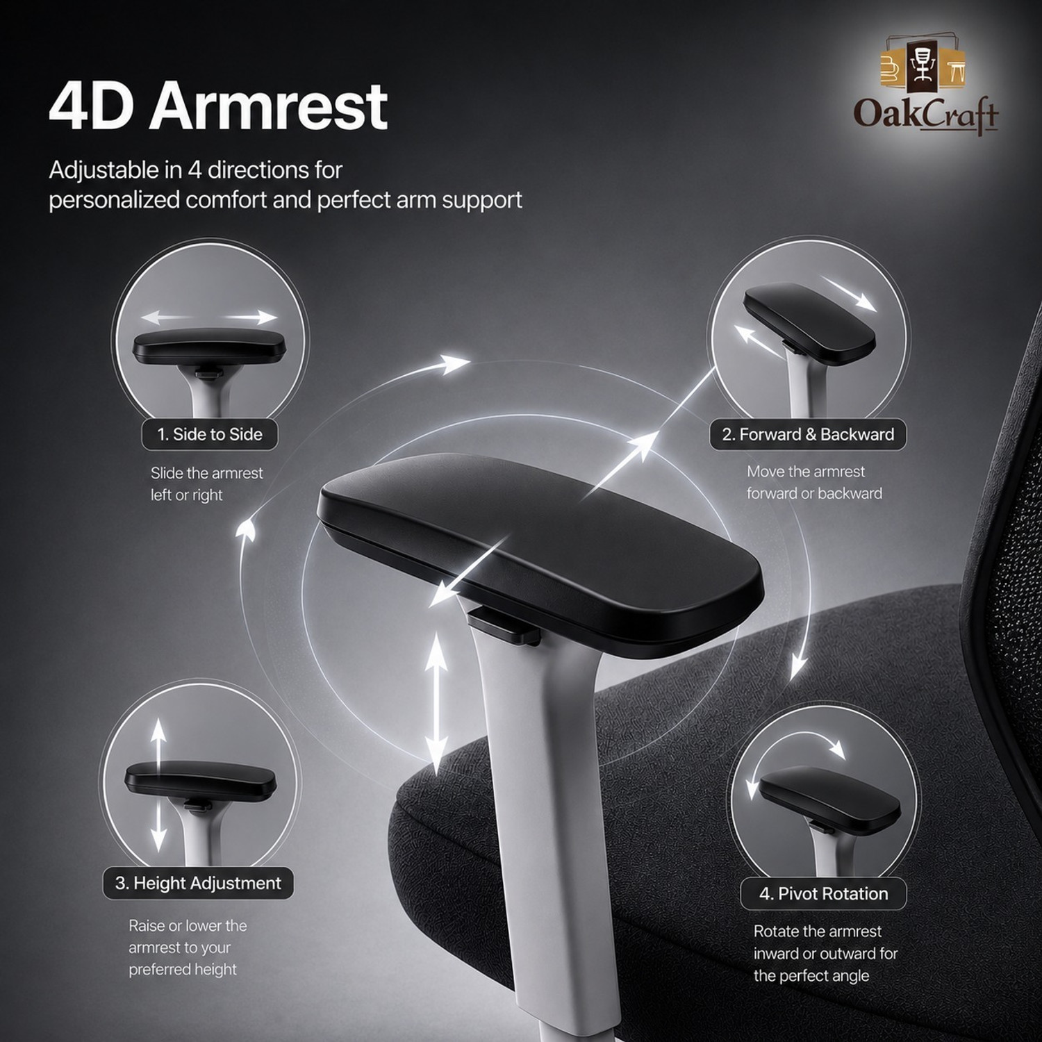 Image of Oakcraft Mesh Office Adjustable Arm Chair (Cyclone - Black, Optional Installation Available)