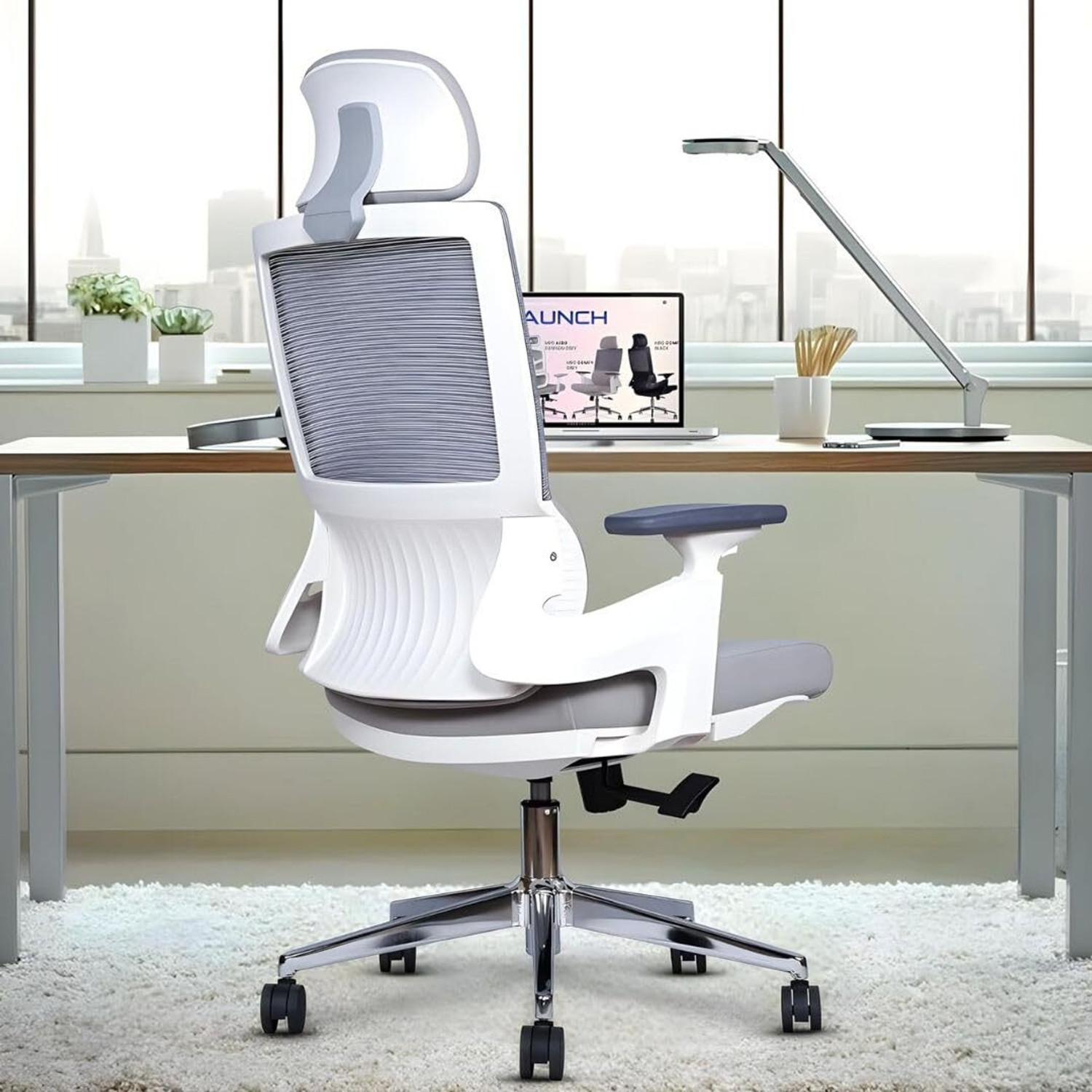 Image of impact interio executive chairs Fabric Office Executive Chair (White, Grey, Knock Down)