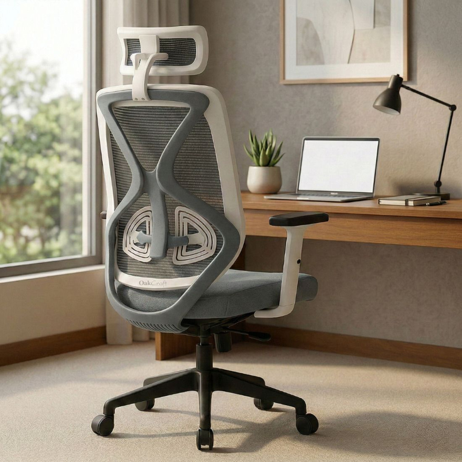 Image of Oakcraft Mesh Office Adjustable Arm Chair (Cyclone - Black, Optional Installation Available)