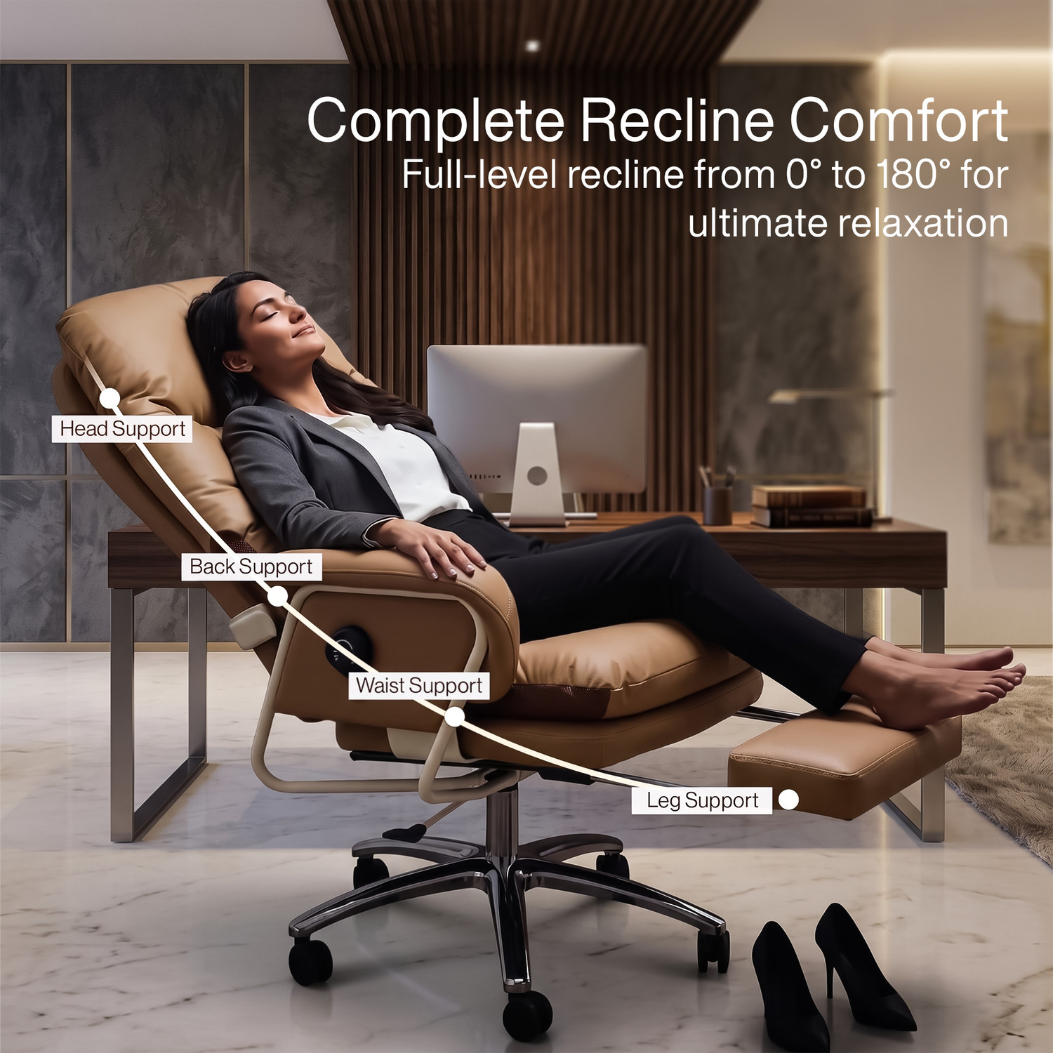 Image of oakluxe Leatherette Office Executive Chair (Brown, Knock Down)