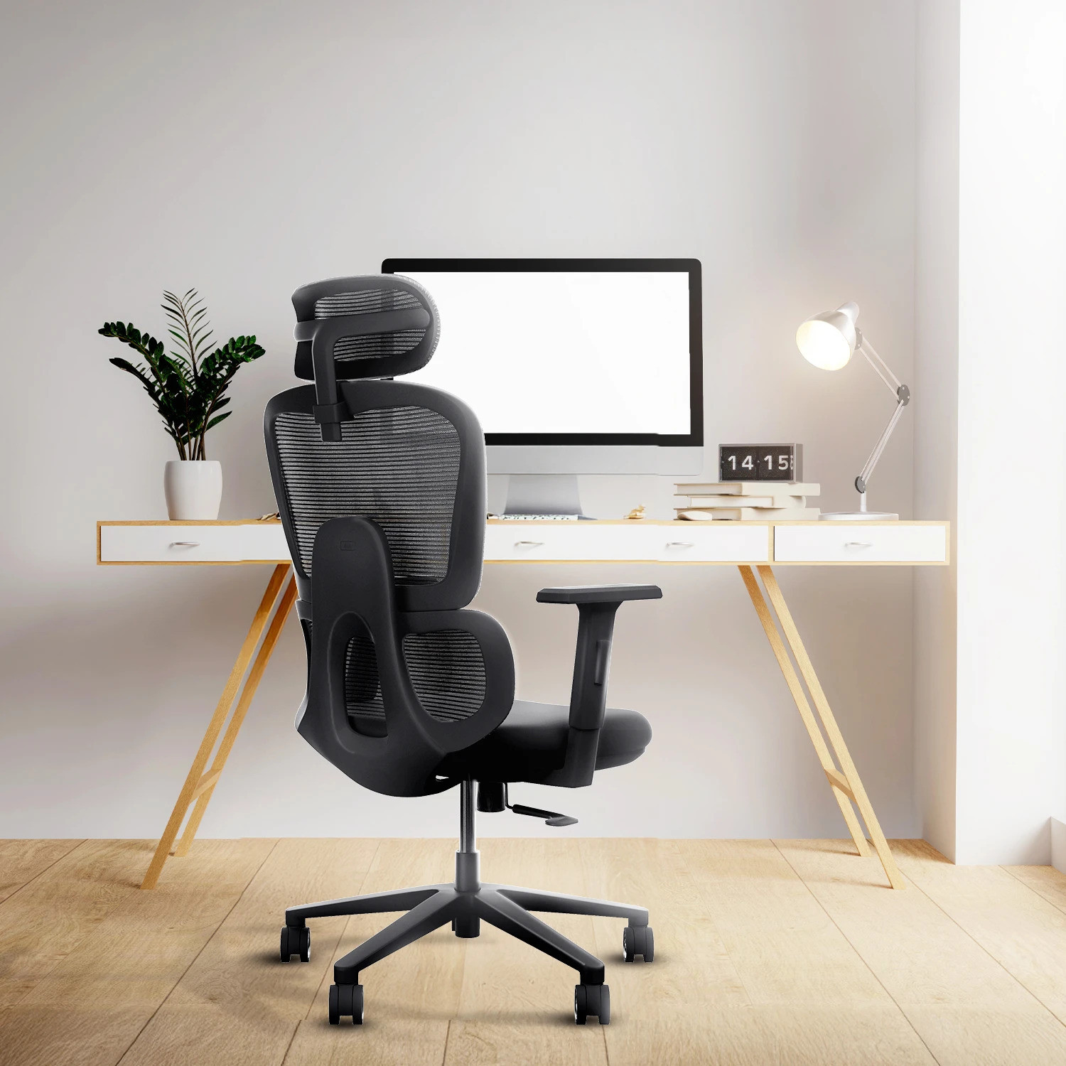Image of Frido AeroMesh Ergo Chair, Adjustable Armrests & Headrest, 120kg Capacity Mesh Office Adjustable Arm Chair (Black, Knock Down)