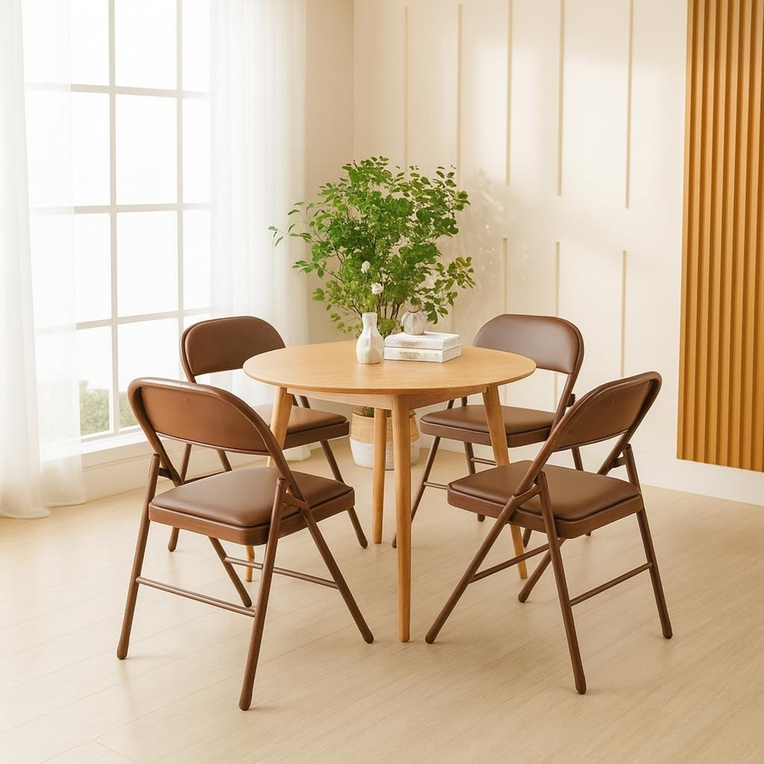 Image of DPI Metal Folding Chair Upholstered Leatherette for Space-Saving Design for Home Cotton Study Folding Chair (BROWN NEW MODEL, Set of 4, Pre-assembled)