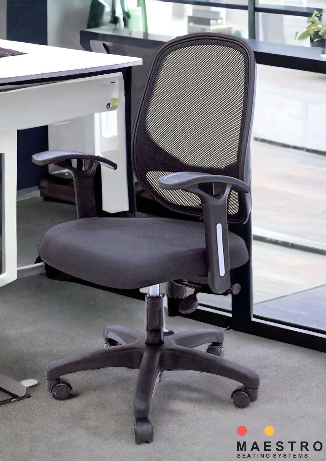 Image of pace seating Home and Office Y Mesh Chair, High Back Mesh Ergonomic with Adjustable Armrests Nylon Office Conference Chair (Black, Optional Installation Available)