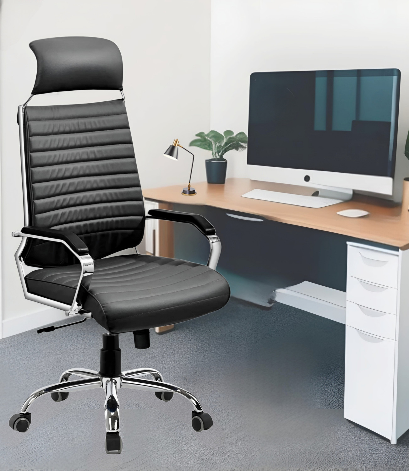 Image of impact interio executive chairs Fabric Office Executive Chair (White, Grey, Knock Down)