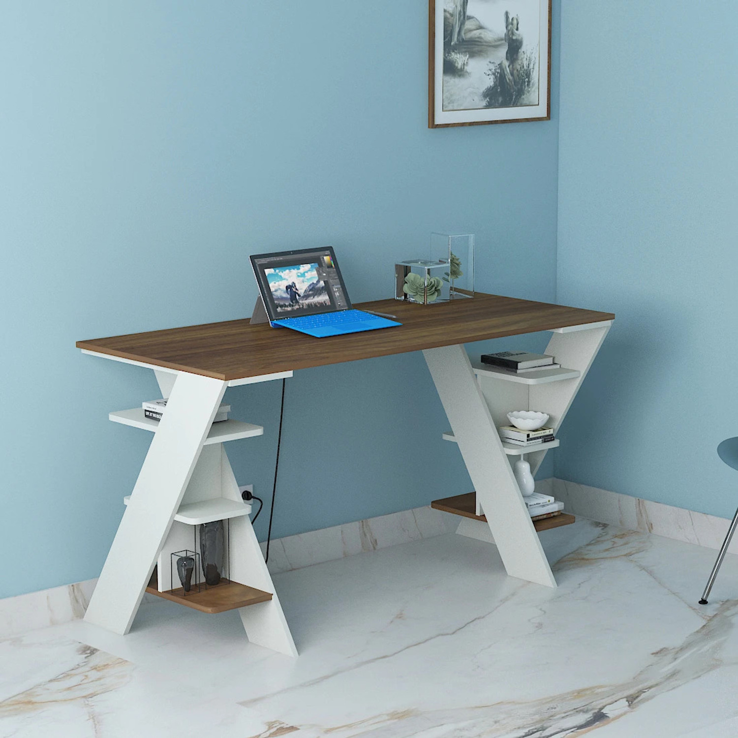 Image of Wood You Engineered Wood Study Table (Free Standing, Finish Color - Lyon Teak, Knock Down)
