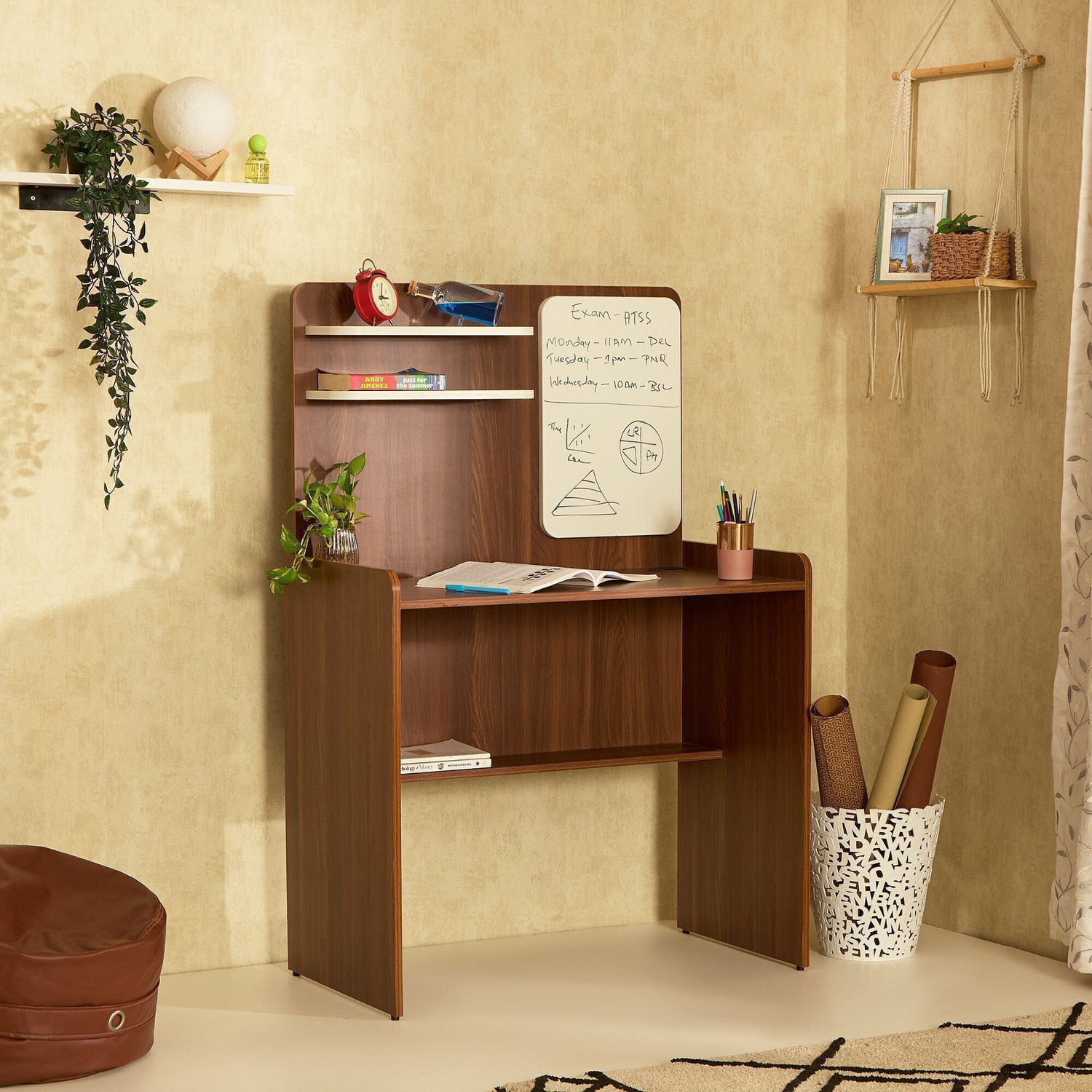 Image of FURLENCO Lana Brand New Engineered Wood Study Table (Free Standing, Finish Color - Brown, Knock Down)