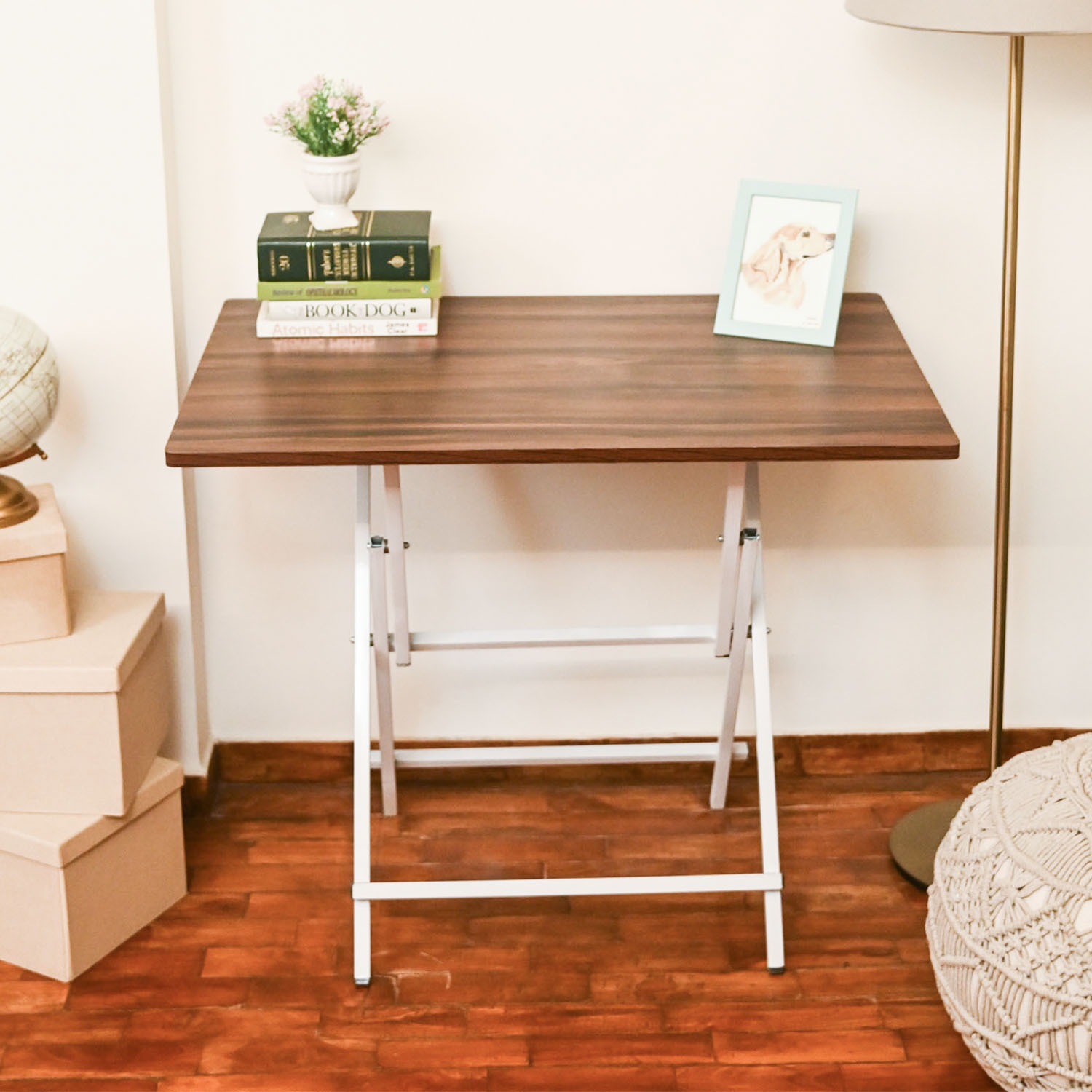 Image of SHREE HARI QUALITY FIRST Multi-Purpose Portable & Foldable Wooden Computer Table with Metallic Golden Leg Solid Wood Computer Desk (Straight, Finish Color - White Marble Finish, Pre-assembled)