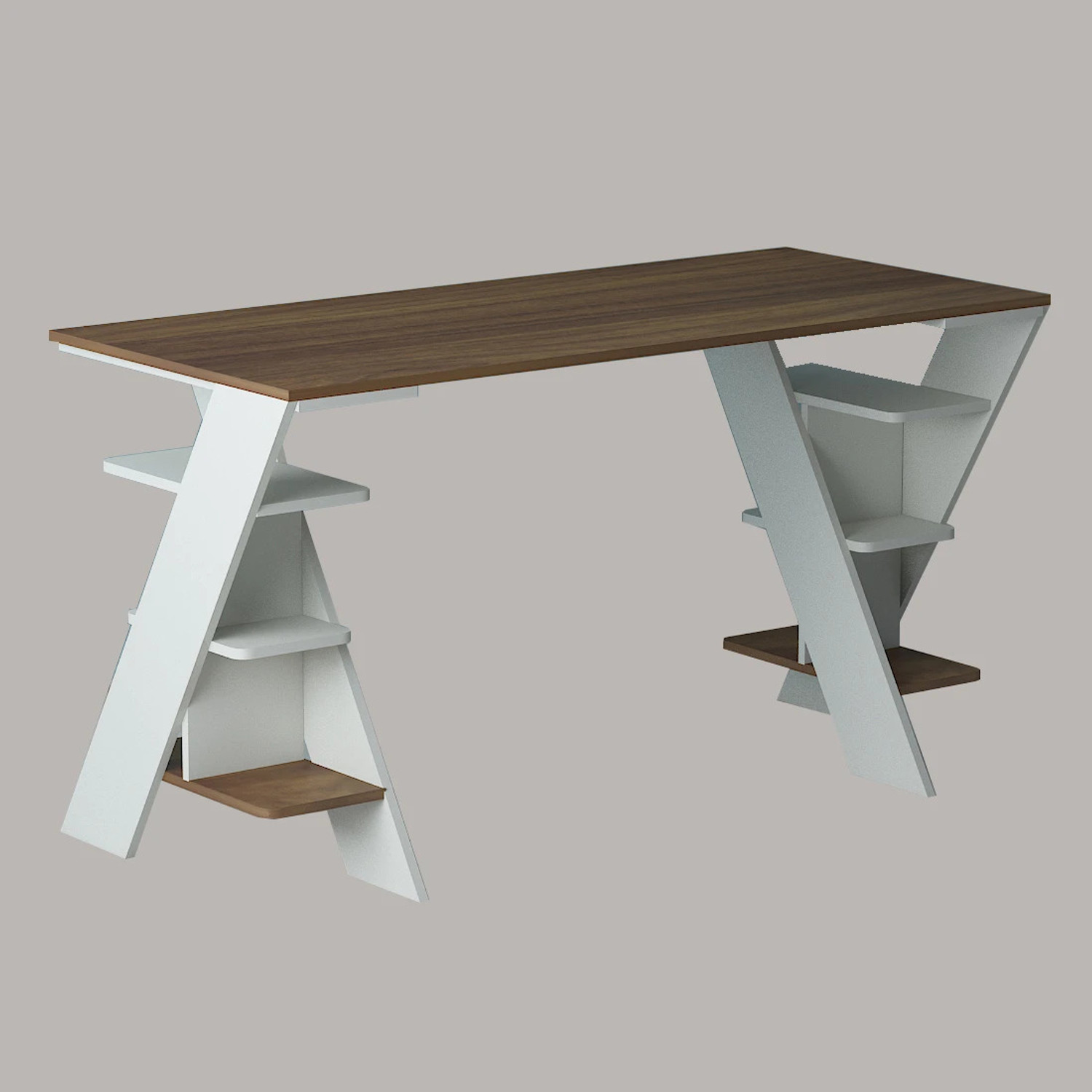 Image of Wood You Engineered Wood Study Table (Free Standing, Finish Color - Lyon Teak, Knock Down)