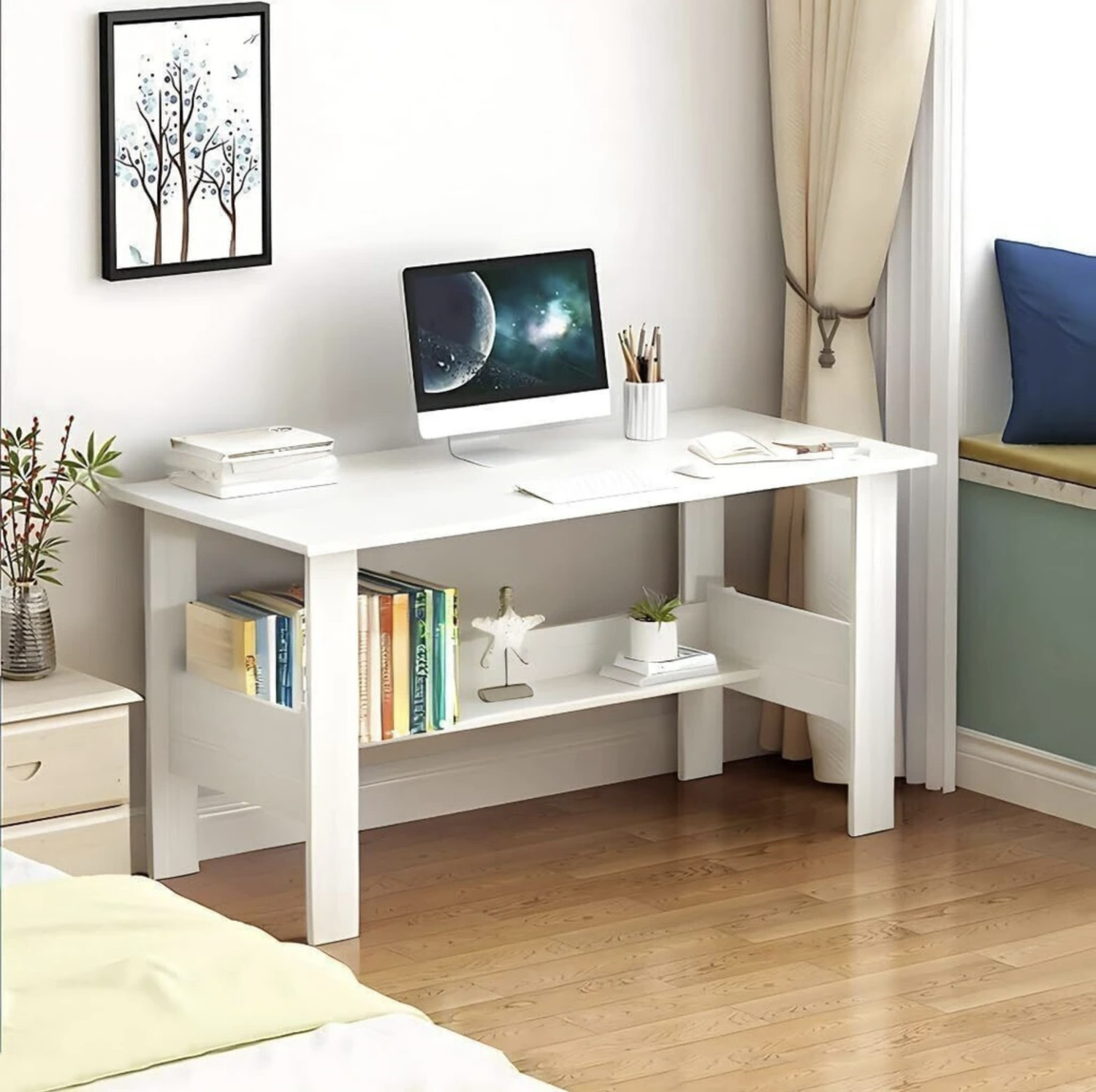 Image of DST CRAFT Engineered Wood Multipurpose Table (Free Standing, Finish Color - White, DIY(Do-It-Yourself))