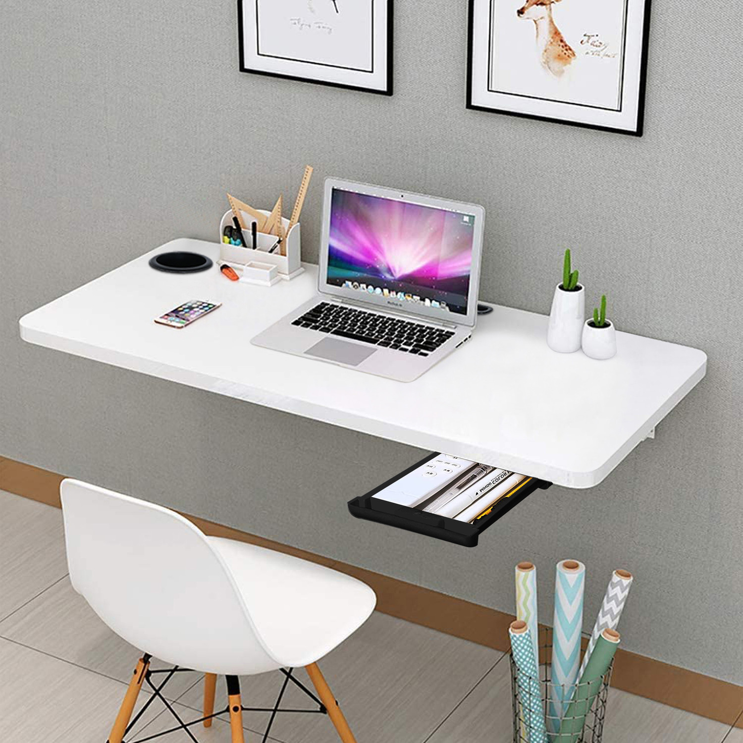 Torche 31x18.5 Inch White Wall-Mounted Folding Table - Image 6