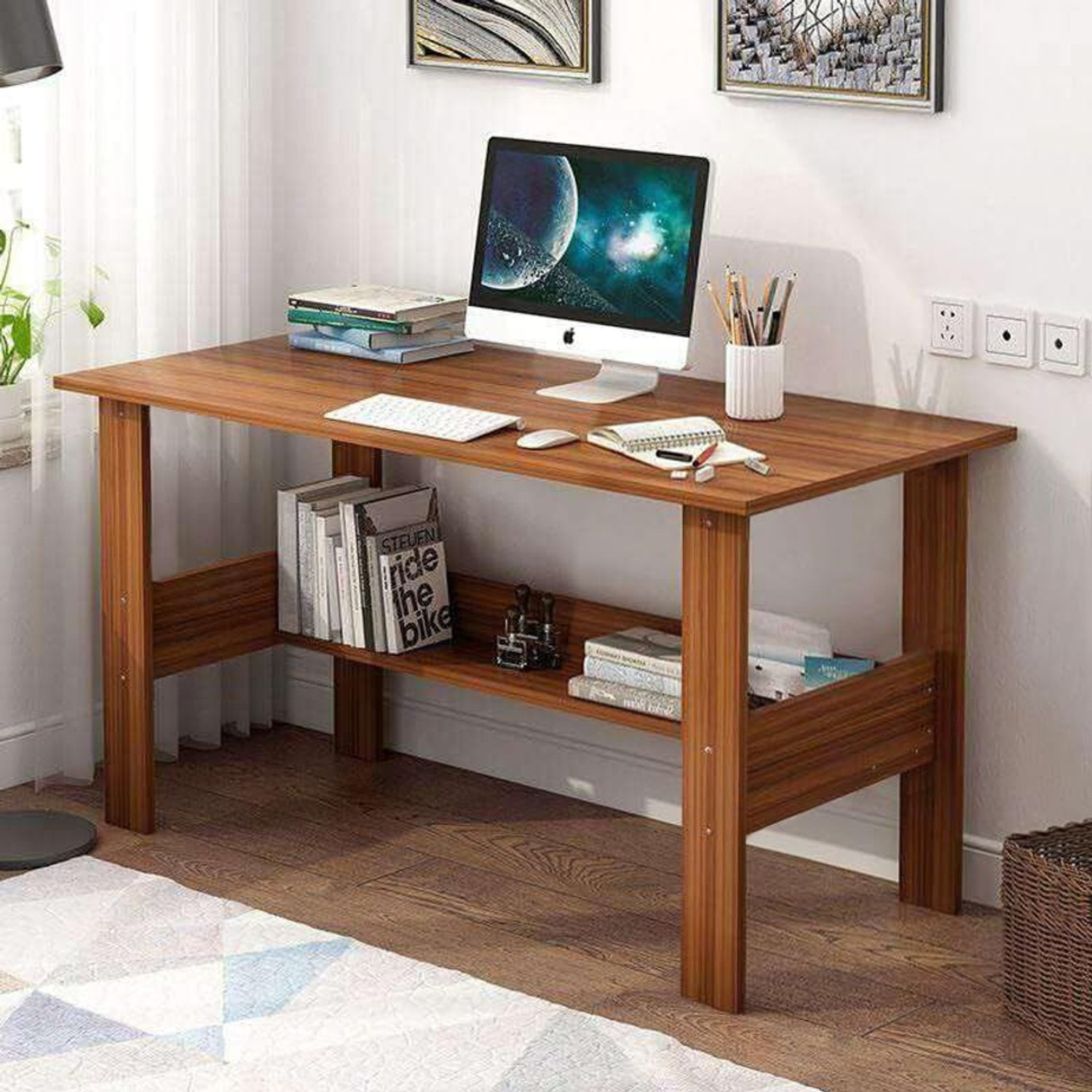 Image of Kiara Quality First Multi-Purpose Portable & Foldable Wooden Dining Table & Computer Desk Solid Wood Computer Desk (Straight, Finish Color - Brown, Pre-assembled)