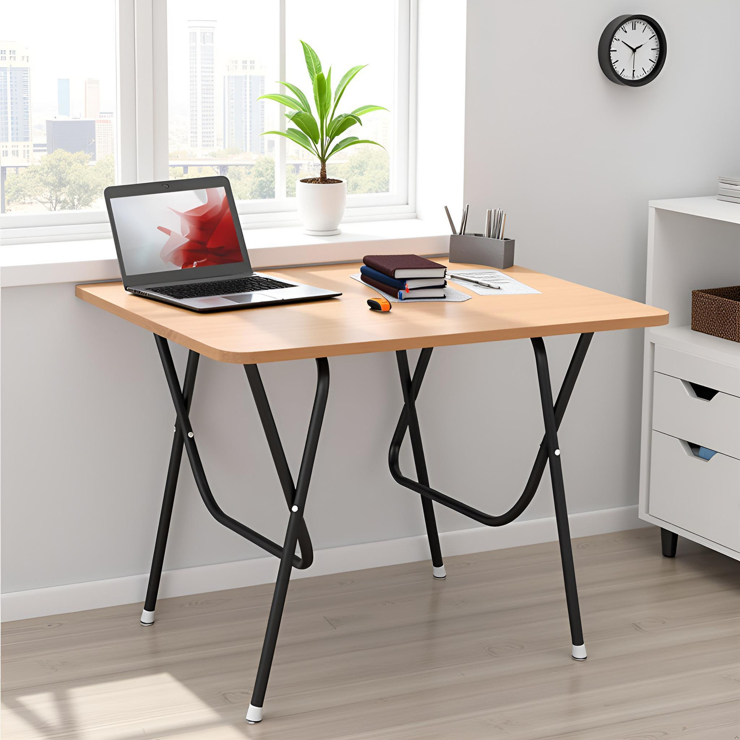 Image of Kiara Quality First Multi-Purpose Portable & Foldable Wooden Dining Table & Computer Desk Solid Wood Computer Desk (Straight, Finish Color - Brown, Pre-assembled)