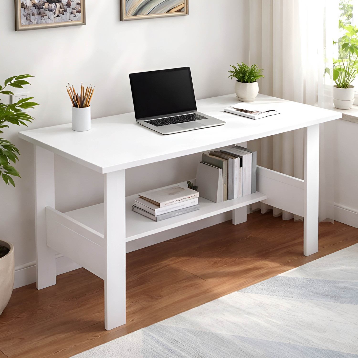 Image of DST CRAFT Engineered Wood Multipurpose Table (Free Standing, Finish Color - White, DIY(Do-It-Yourself))