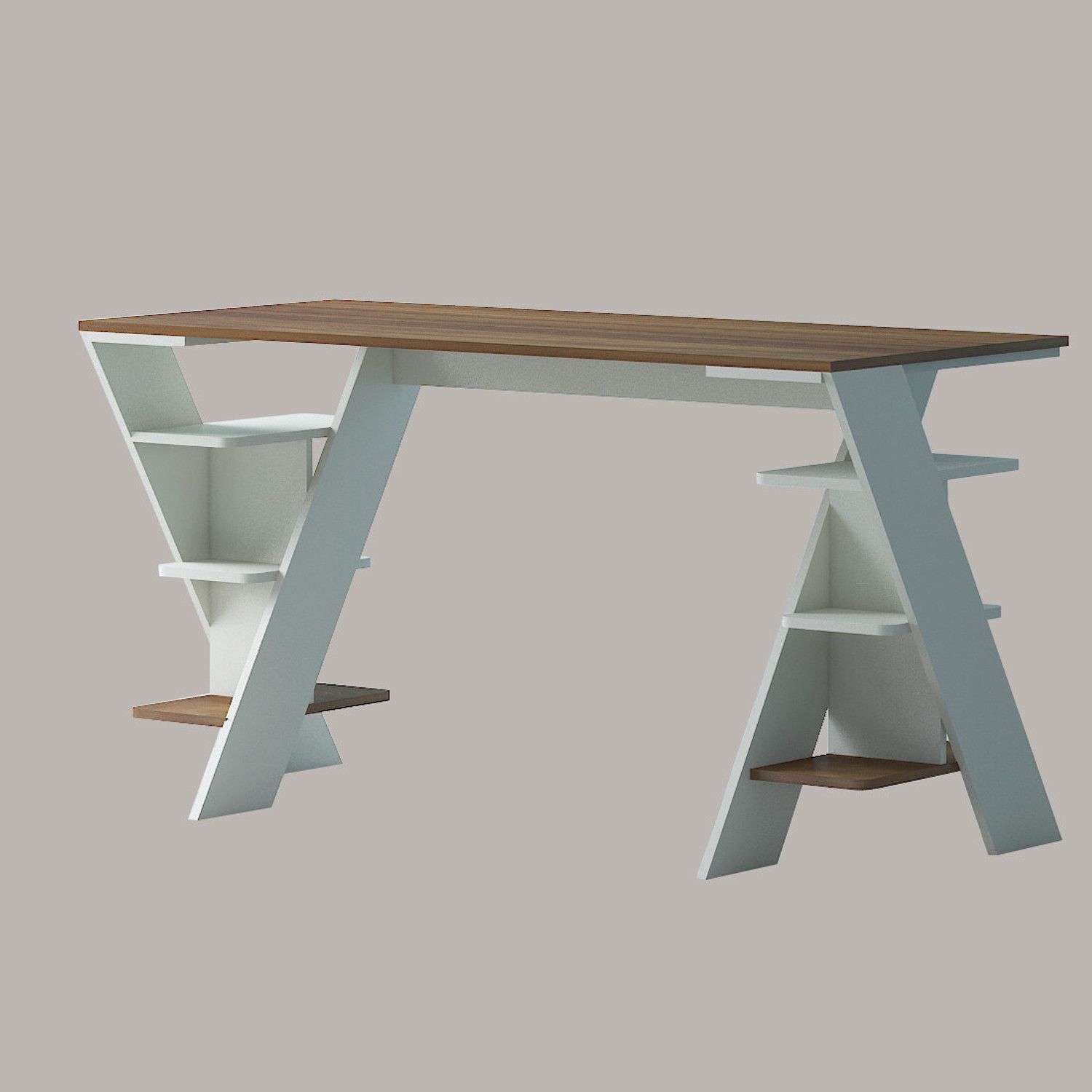 Image of Wood You Engineered Wood Study Table (Free Standing, Finish Color - Lyon Teak, Knock Down)