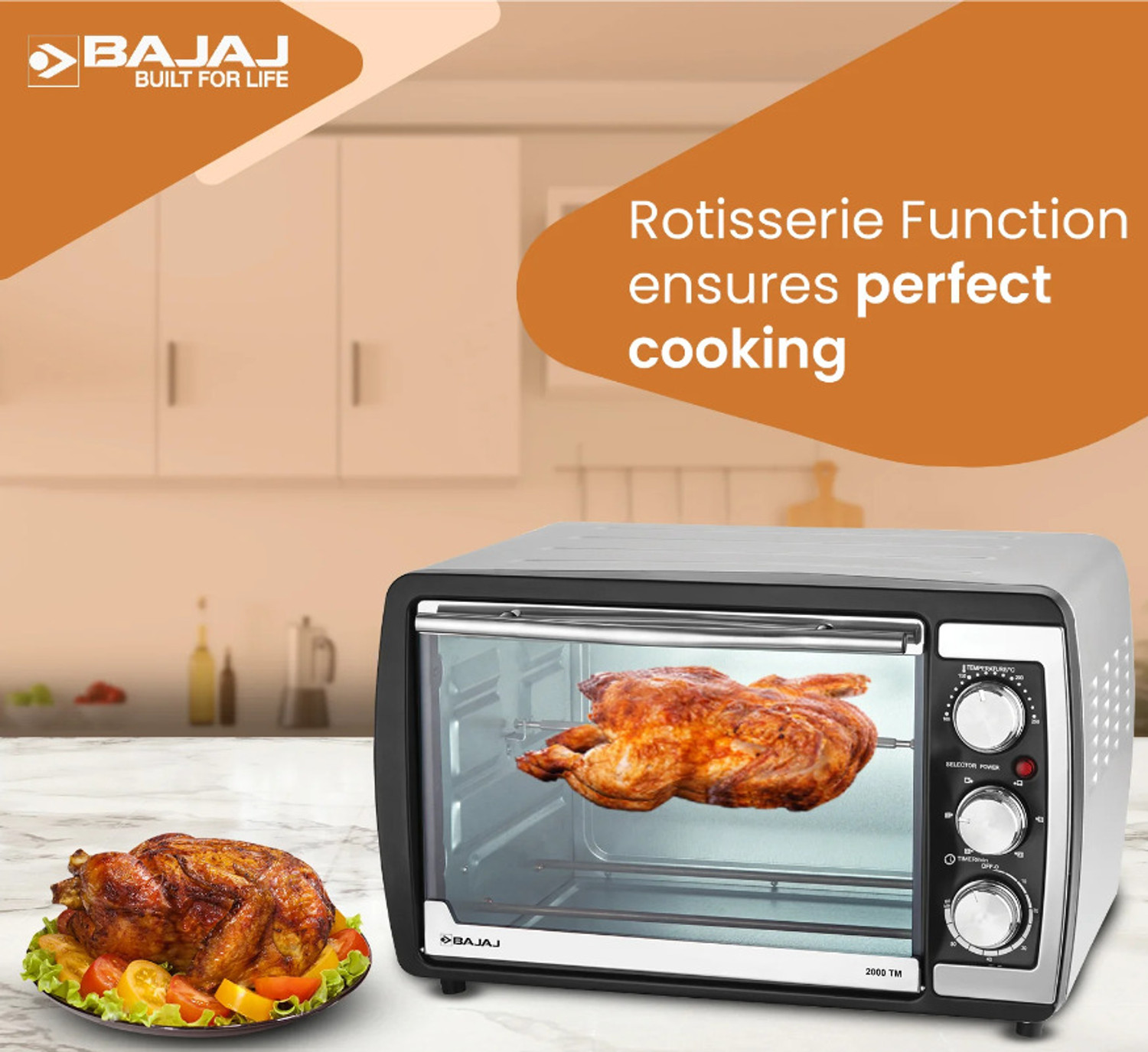 BAJAJ 20-Litre Oven Toaster Grill OTG 2000 TM 20 L New Launch, Black grey