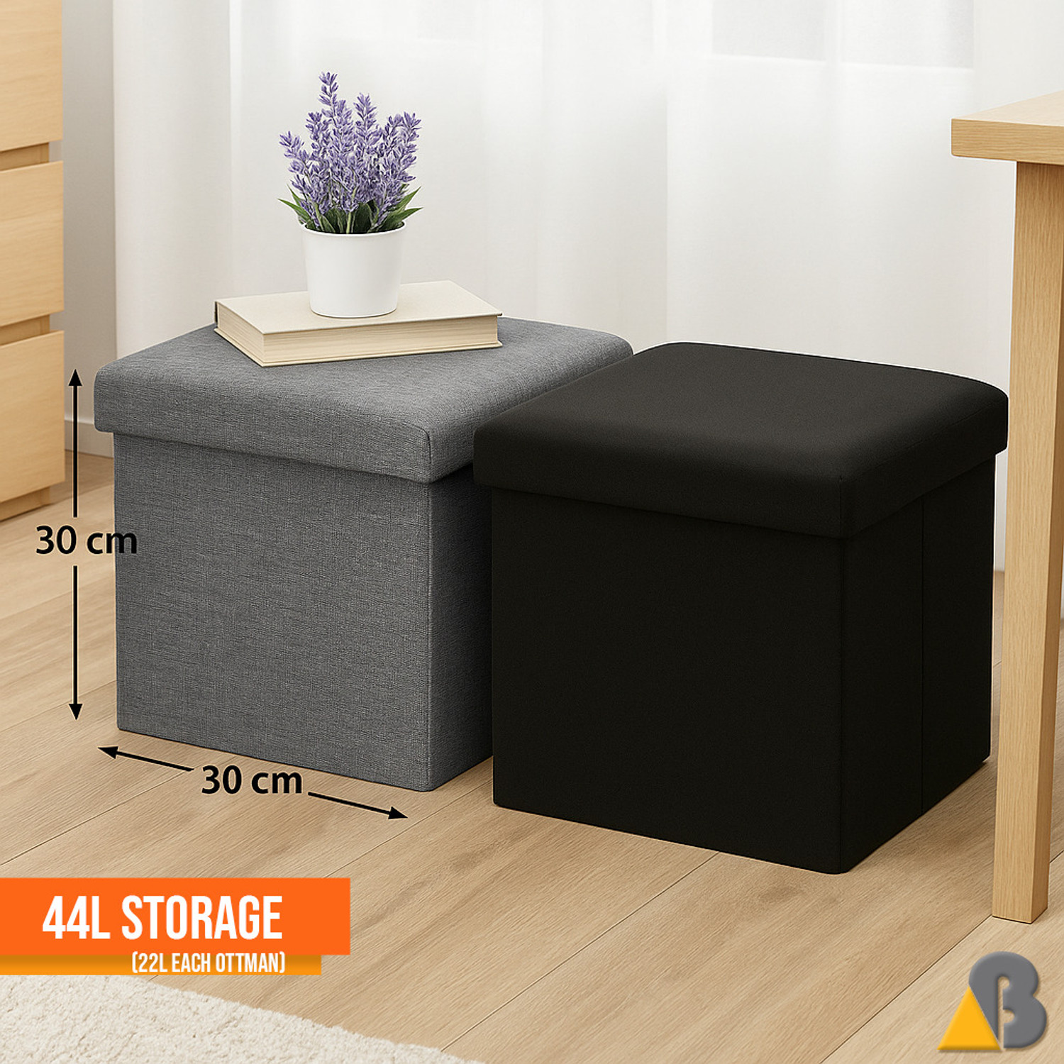 Image of ABTRIX WITH AB Fabric Cube Ottoman (Finish Color - Grey, Beige, DIY(Do-It-Yourself))