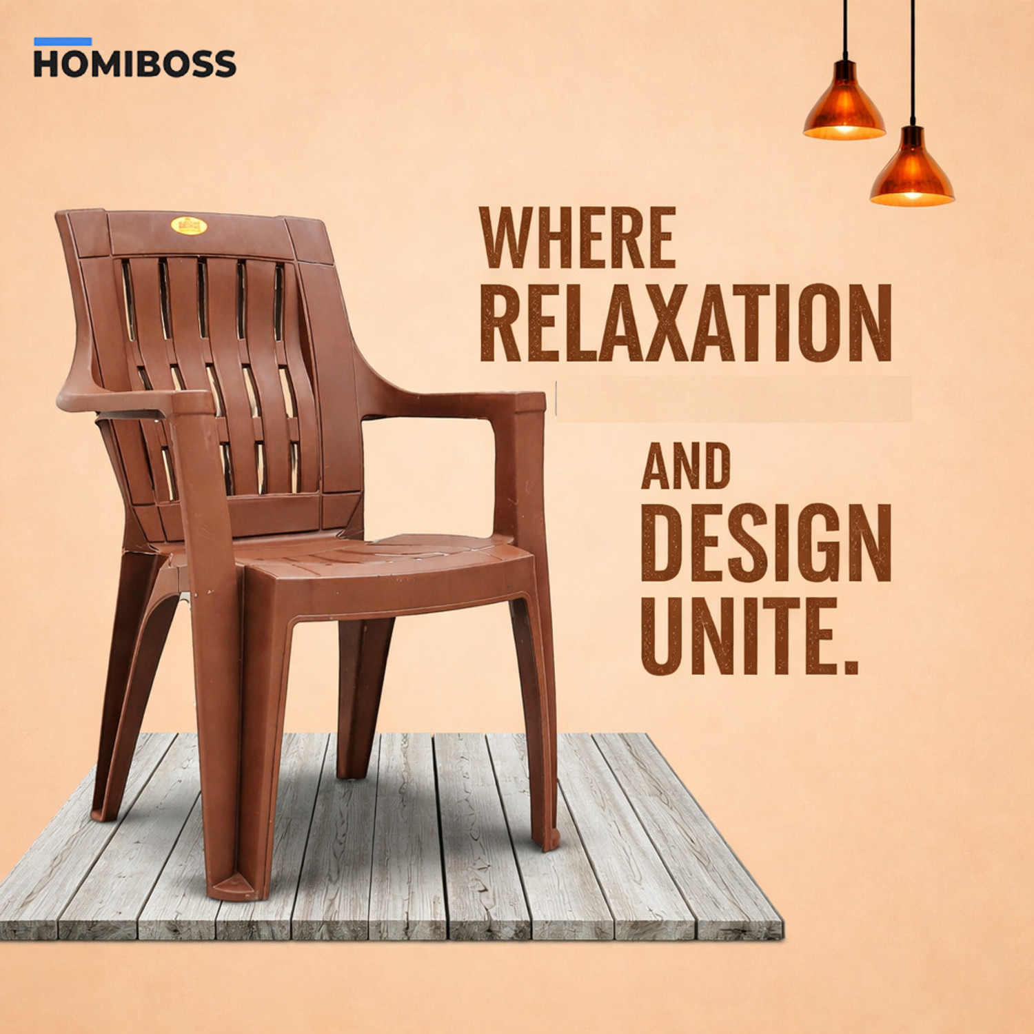 Image of HOMIBOSS Plastic Chairs for Home | Heavy Duty Polypropylene Chair , Garden, Balcony Plastic Outdoor Chair (Walnut Brown, Set of 6, Pre-assembled)