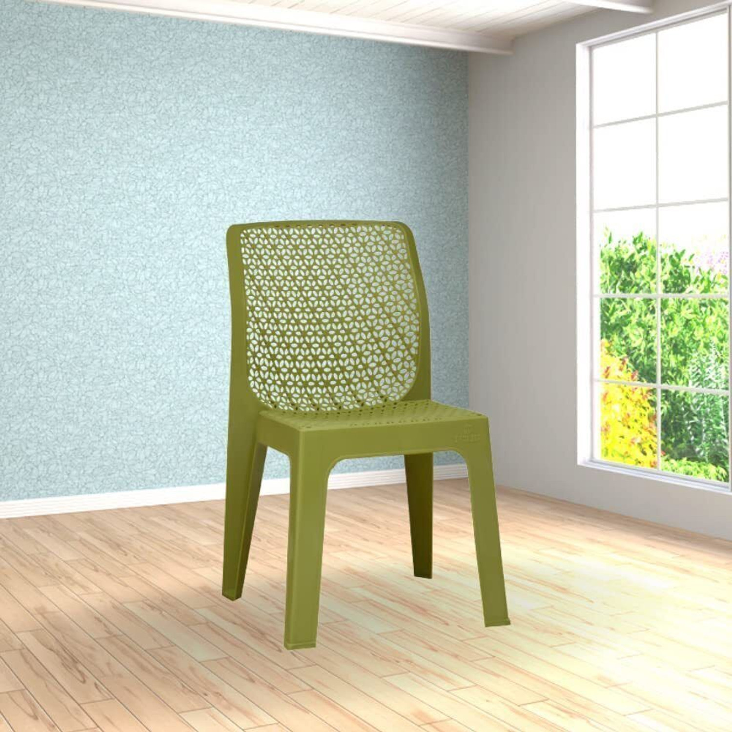 Image of COMFORT Creation Oxy Plastic Chair for Home /Glossy Finish Chair for Office /Dining Room, Kitchen Plastic Outdoor Chair (Metalic Green, Pre-assembled)