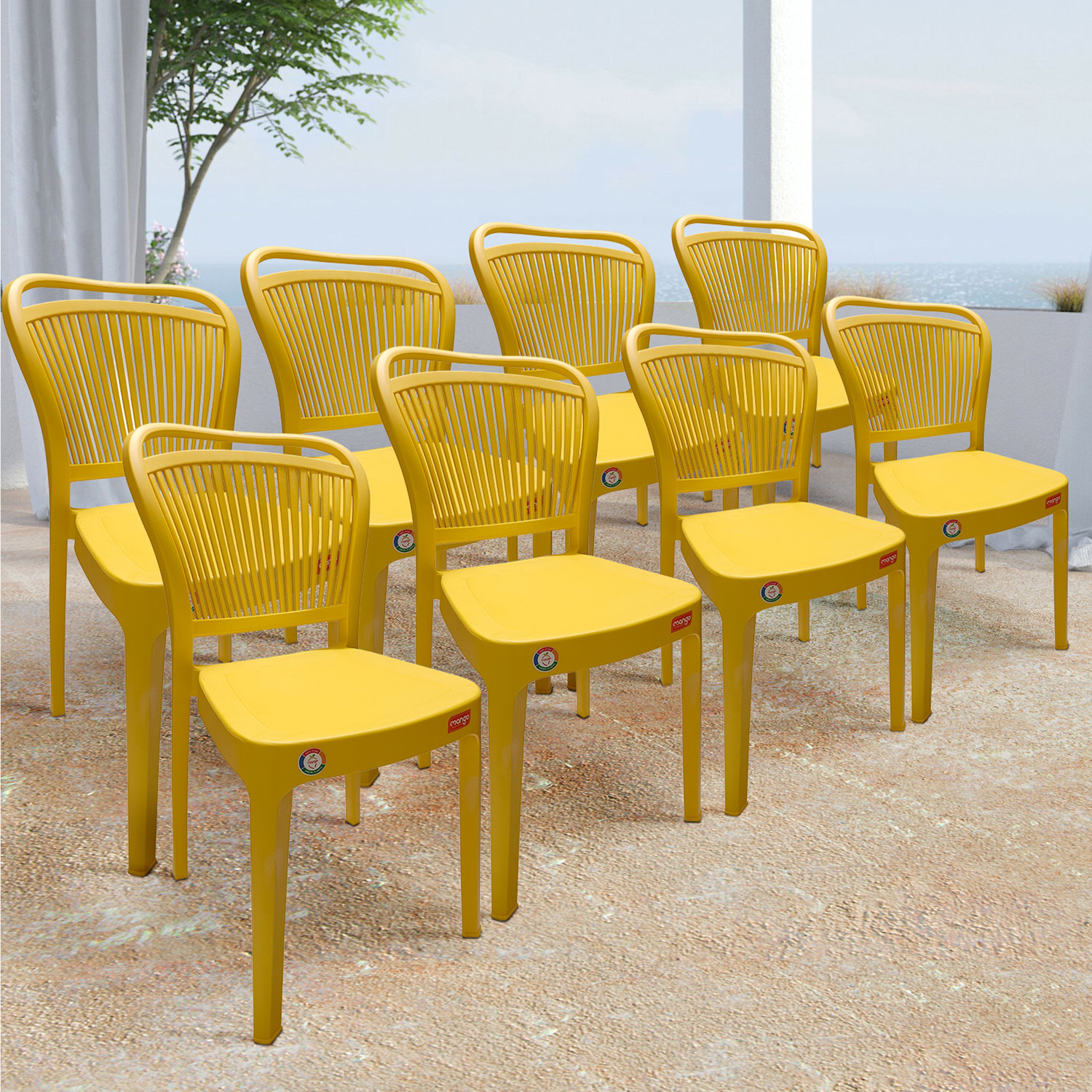 Image of MAHARAJA Alpha Comfort Chair with Armrest for Home & Office Use Plastic Outdoor Chair (Brown, Set of 6, Pre-assembled)