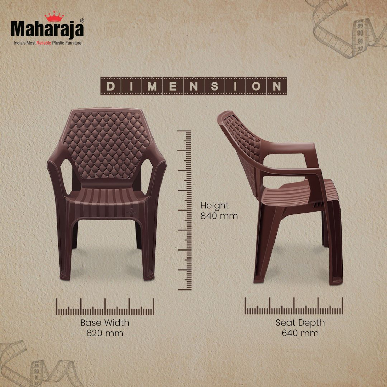 Image of MAHARAJA Alpha Comfort Chair with Armrest for Home & Office Use Plastic Outdoor Chair (Brown, Set of 6, Pre-assembled)