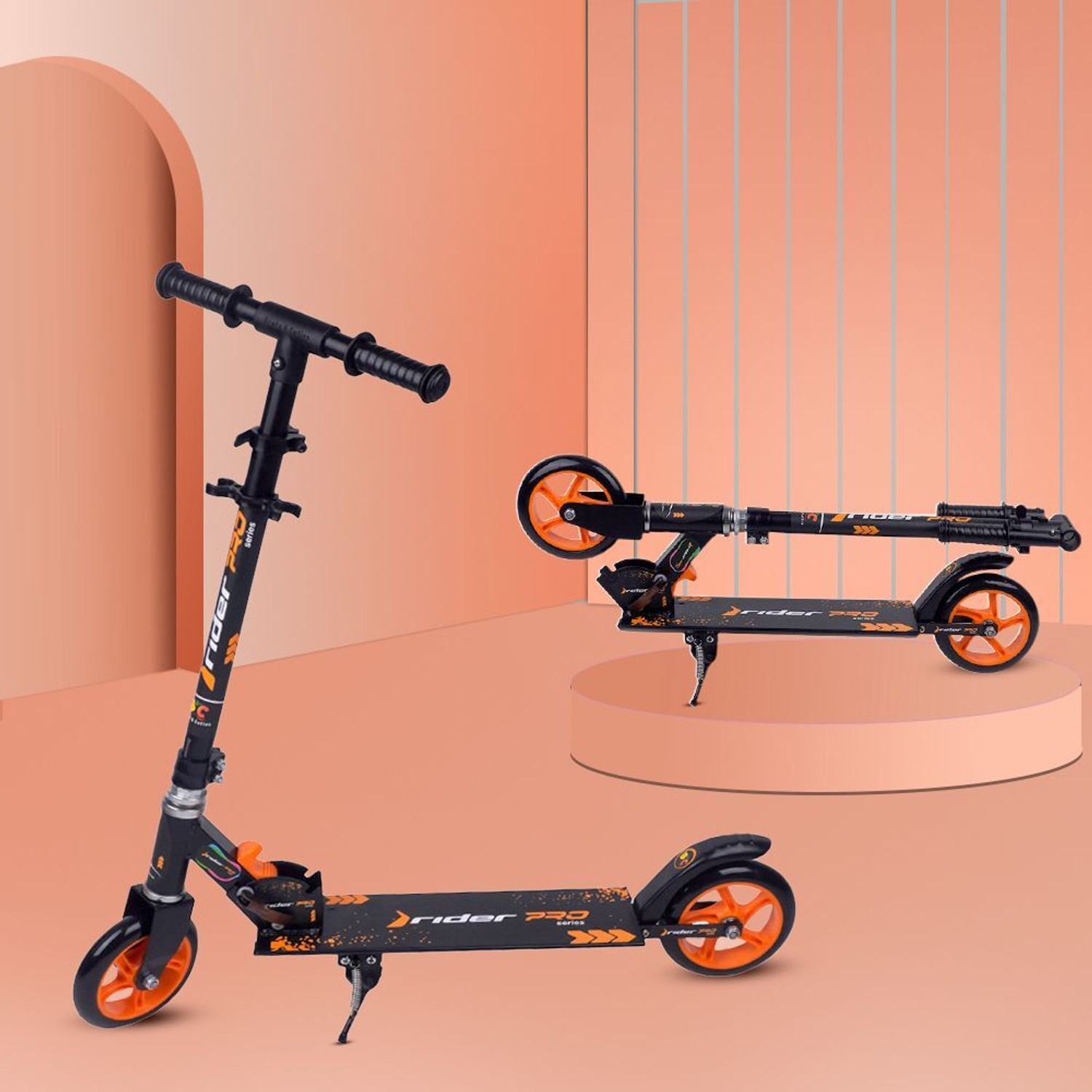Image of PawRyte 8 inch Wheel Kick Scooter for 6+ age. 4 Adjustable Height, 100 kgs Capacity Kids Scooter (Black, Red, Orange, Pack of 1)