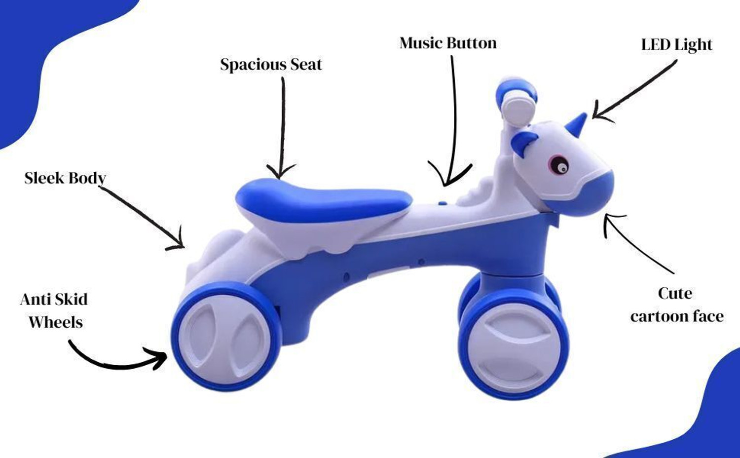 Image of JoyRide JoyRoller Ride-On Toy for Kids |Push Rider|Backrest Indoor /Outdoor Use 1-3 Years (Blue)