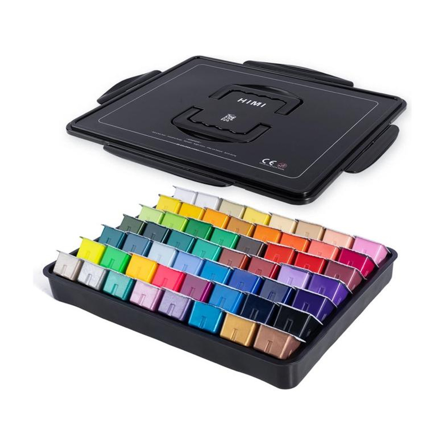 thoovi HIMI - Gouache Paint - 30 Ml Cups X 56 Colours (42 Std + 6 Neon + 8 Metallic) (Set of 1, Black) - Image 1