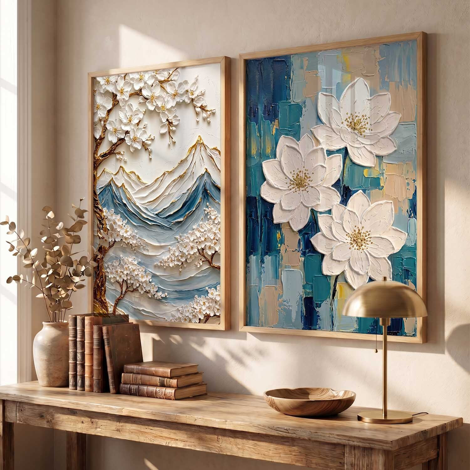Image of TAHandicrafts 3D Ginkgo Leaves and Deer Metal Wall Art Decor, Handmade Wall Hanging Sculpture 3D Painting 50 inch x 20 inch Painting (With Frame, Pack of 3)
