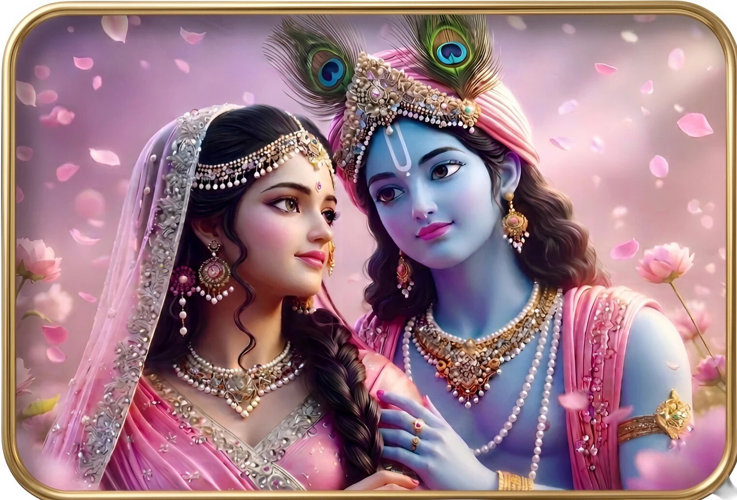 Image of Heritagecrafts Crystal Radha Photo With Golden Strip Digital Reprint 12 inch x 18 inch Painting (Without Frame)