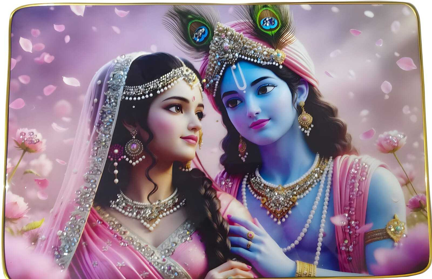 Image of Heritagecrafts Crystal Radha Photo With Golden Strip Digital Reprint 12 inch x 18 inch Painting (Without Frame)