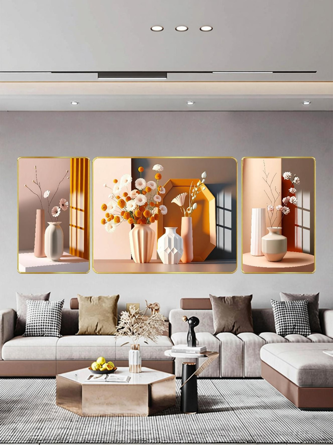 Image of TAHandicrafts 3D Ginkgo Leaves and Deer Metal Wall Art Decor, Handmade Wall Hanging Sculpture 3D Painting 50 inch x 20 inch Painting (With Frame, Pack of 3)