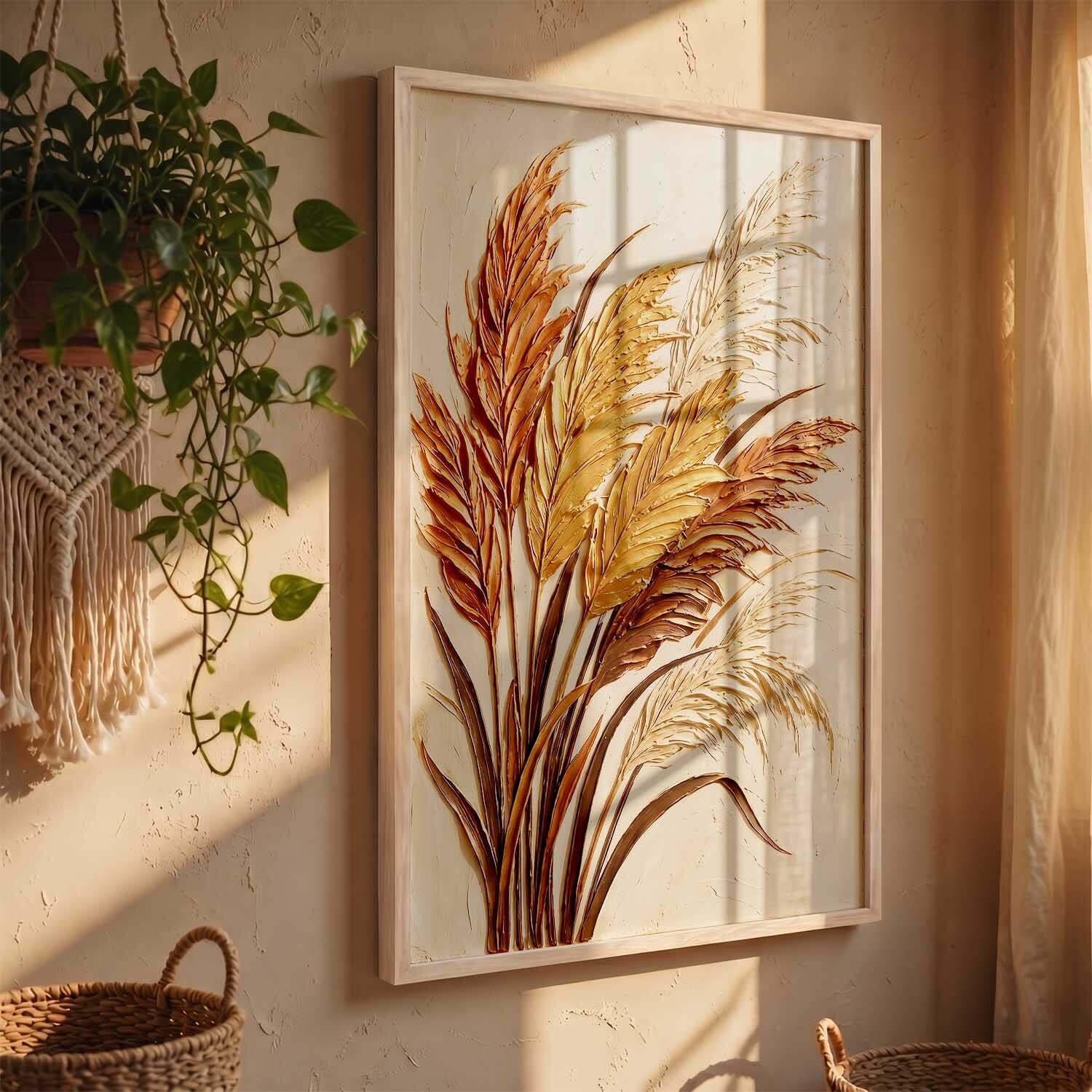 Image of TAHandicrafts 3D Ginkgo Leaves and Deer Metal Wall Art Decor, Handmade Wall Hanging Sculpture 3D Painting 50 inch x 20 inch Painting (With Frame, Pack of 3)