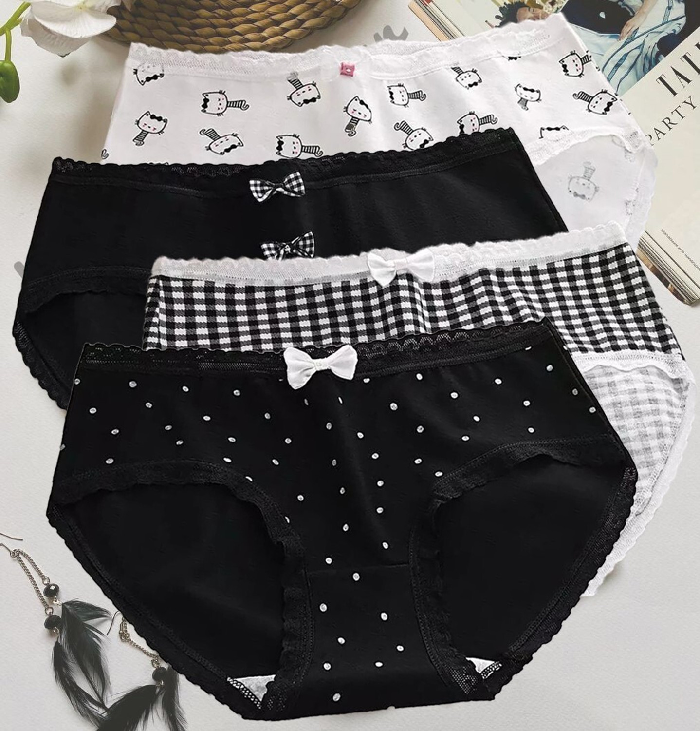 Image of Wincly Fashion Pack of 3 Women Hipster White, Blue Panty