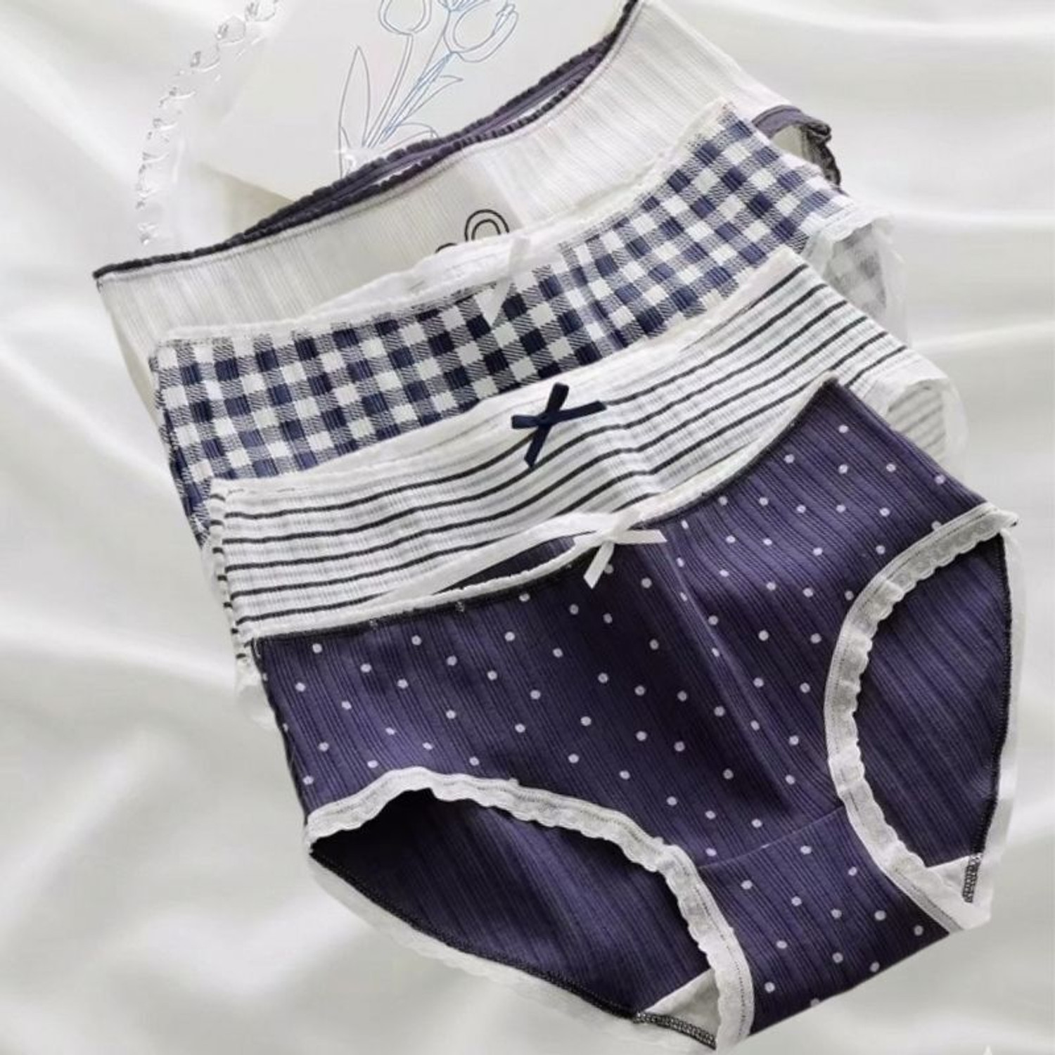 Image of Wincly Fashion Pack of 3 Women Hipster White, Blue Panty